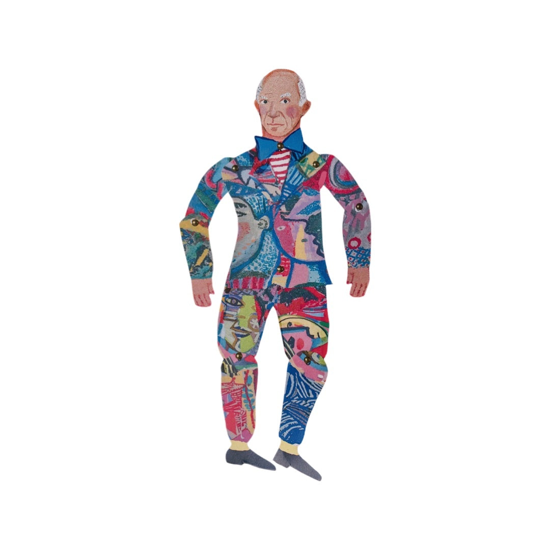 A cut-out and make paper puppet of the famous artist Pablo Picasso in a fabulous colourful suit.