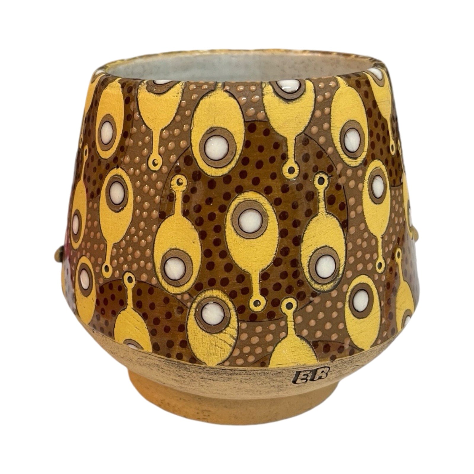 This beard-faced small plant pot is handmade and each one is truly unique, yellow and brown planter back.