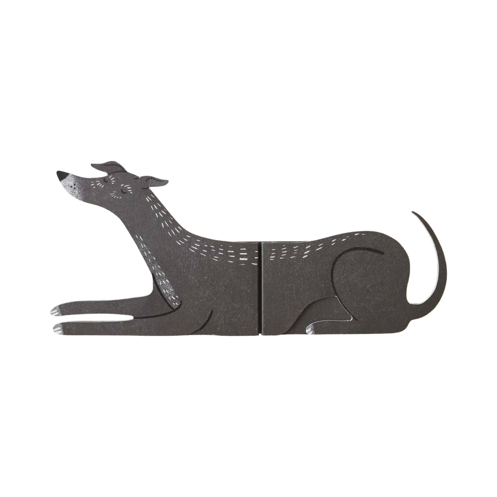 This dog-shaped card opens out to reveal a ridiculously long dog! 'Paddy' is a dark grey dog. 