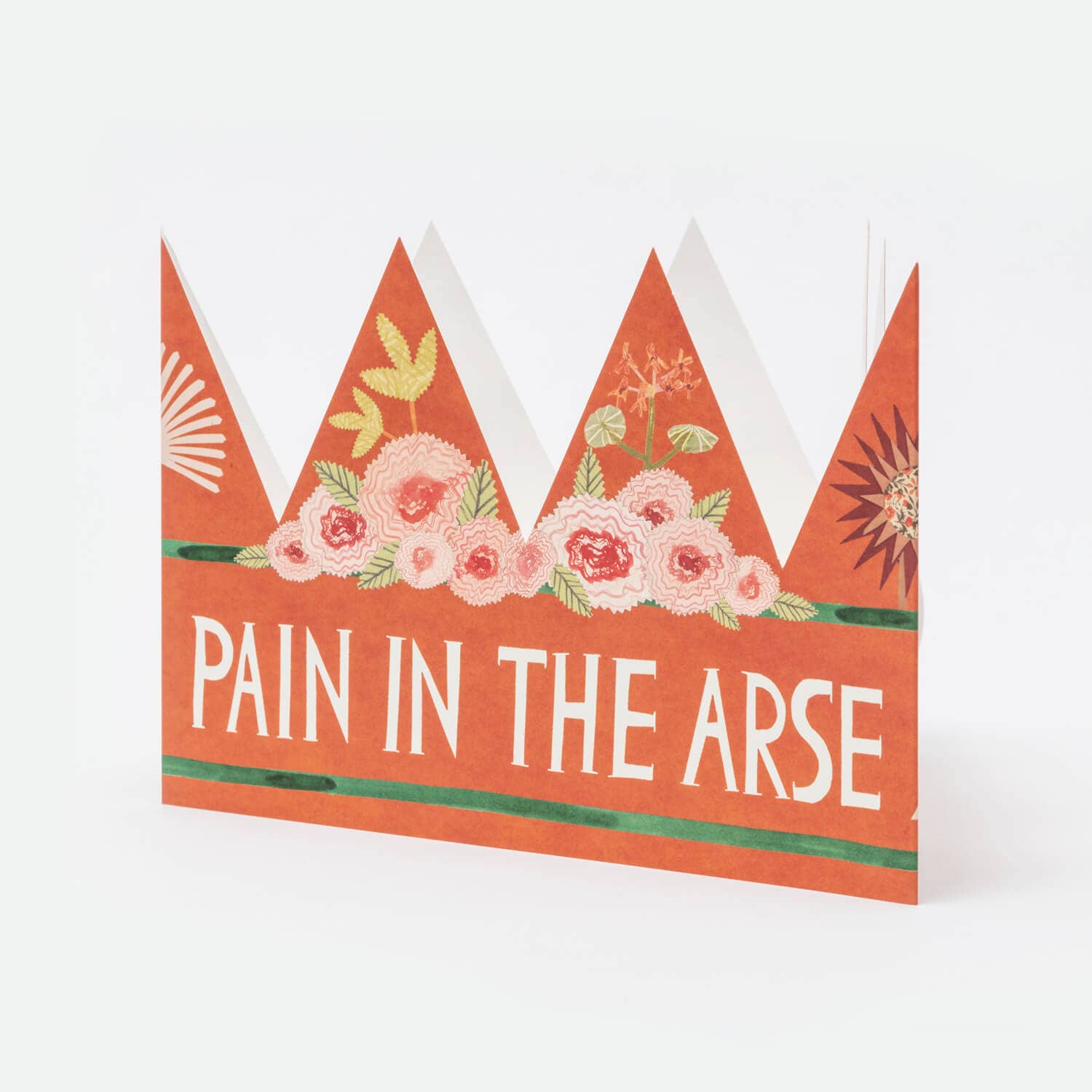 Decorative card with floral design and text on a white background.