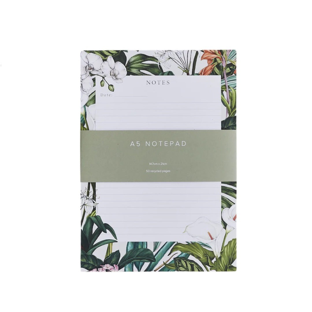A5 Notepad with a gorgeous tropical foliage border. 