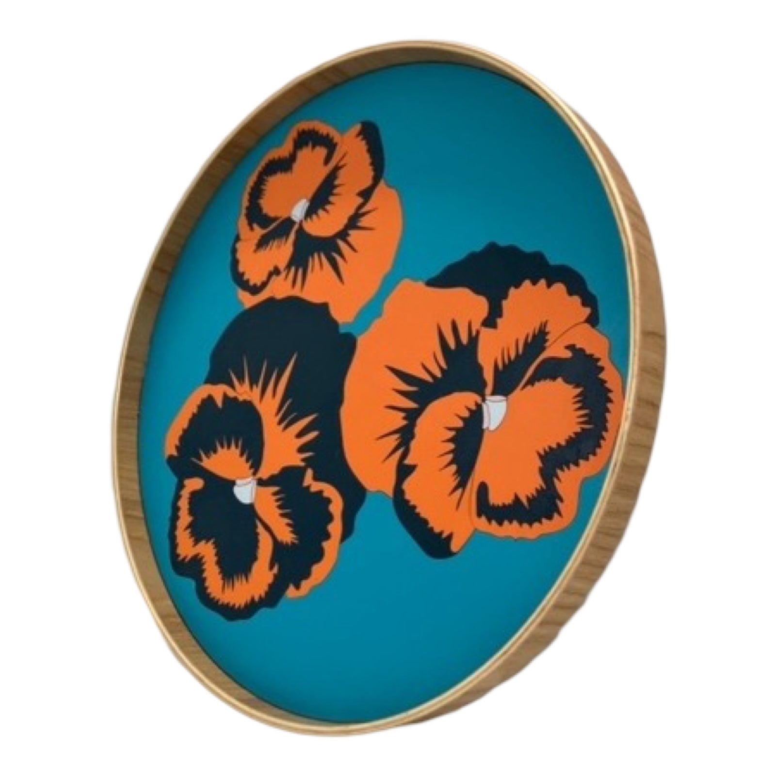 Handmade serving trays are made from bamboo with a colourful pansy flower design.