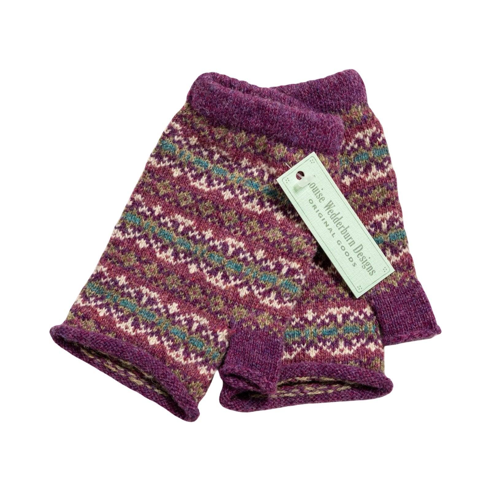 These burgundy Fairisle fingerless mittens will keep your hands warm and cosy, but your fingers free. 