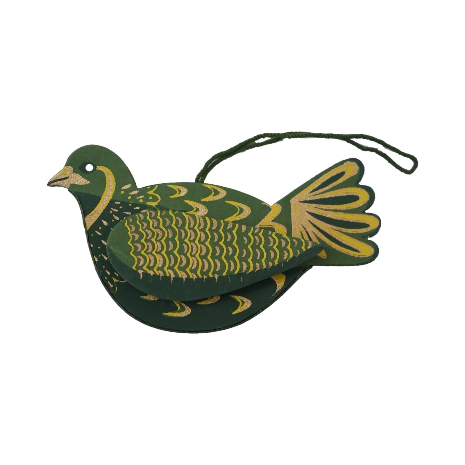 Green cardboard partridge Christmas decoration.