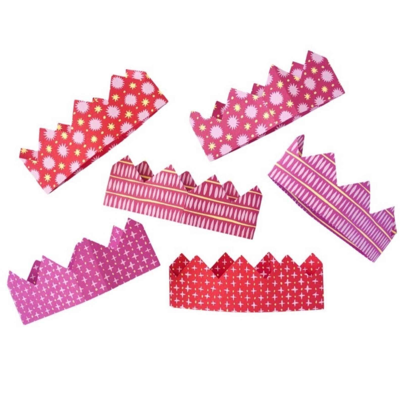 6 paper party crown in shades of red and pink