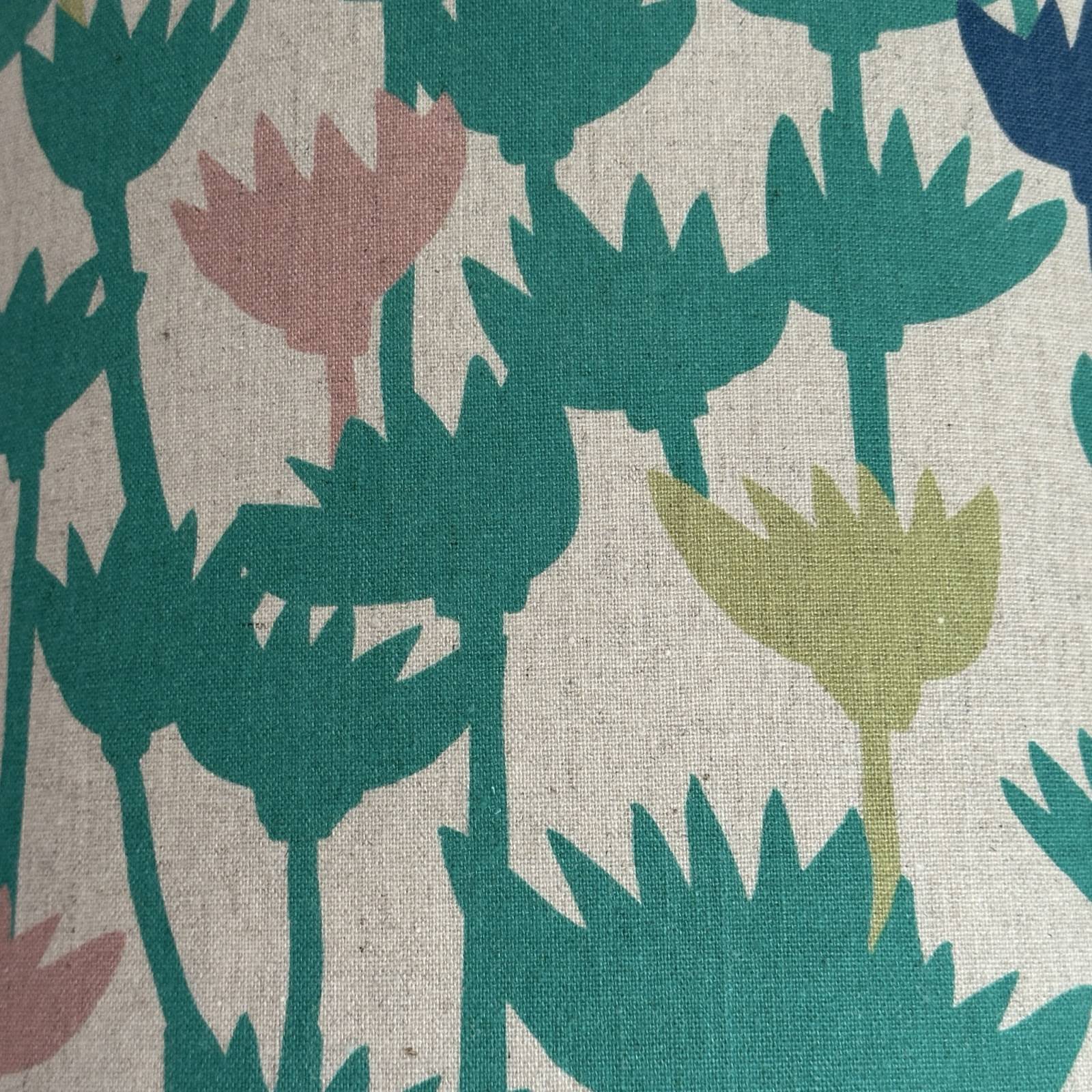 Lampshade with floral pattern on a white background.