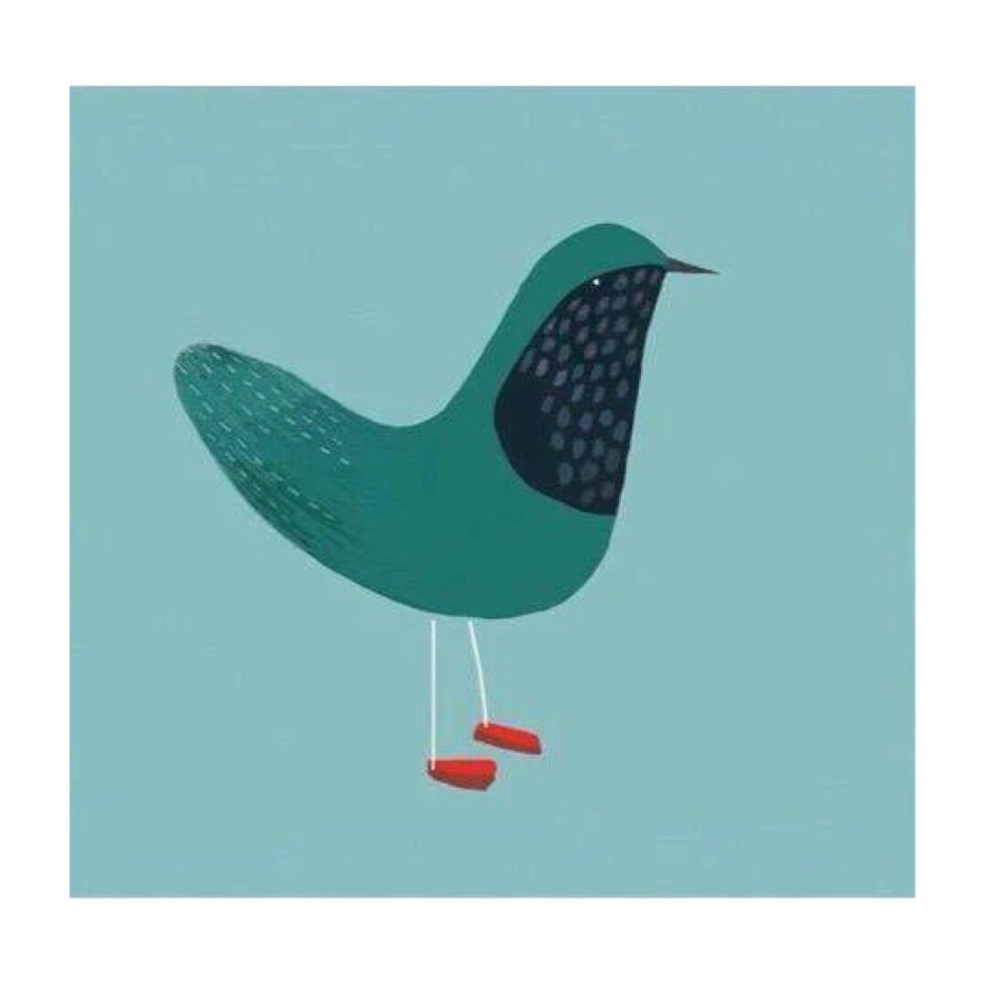 Patterned bird on 15 x 15 cm square greetings card.