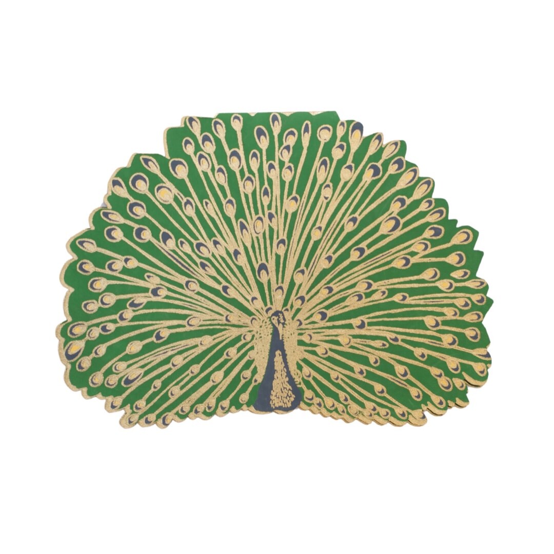 Peacock shaped green and gold card.