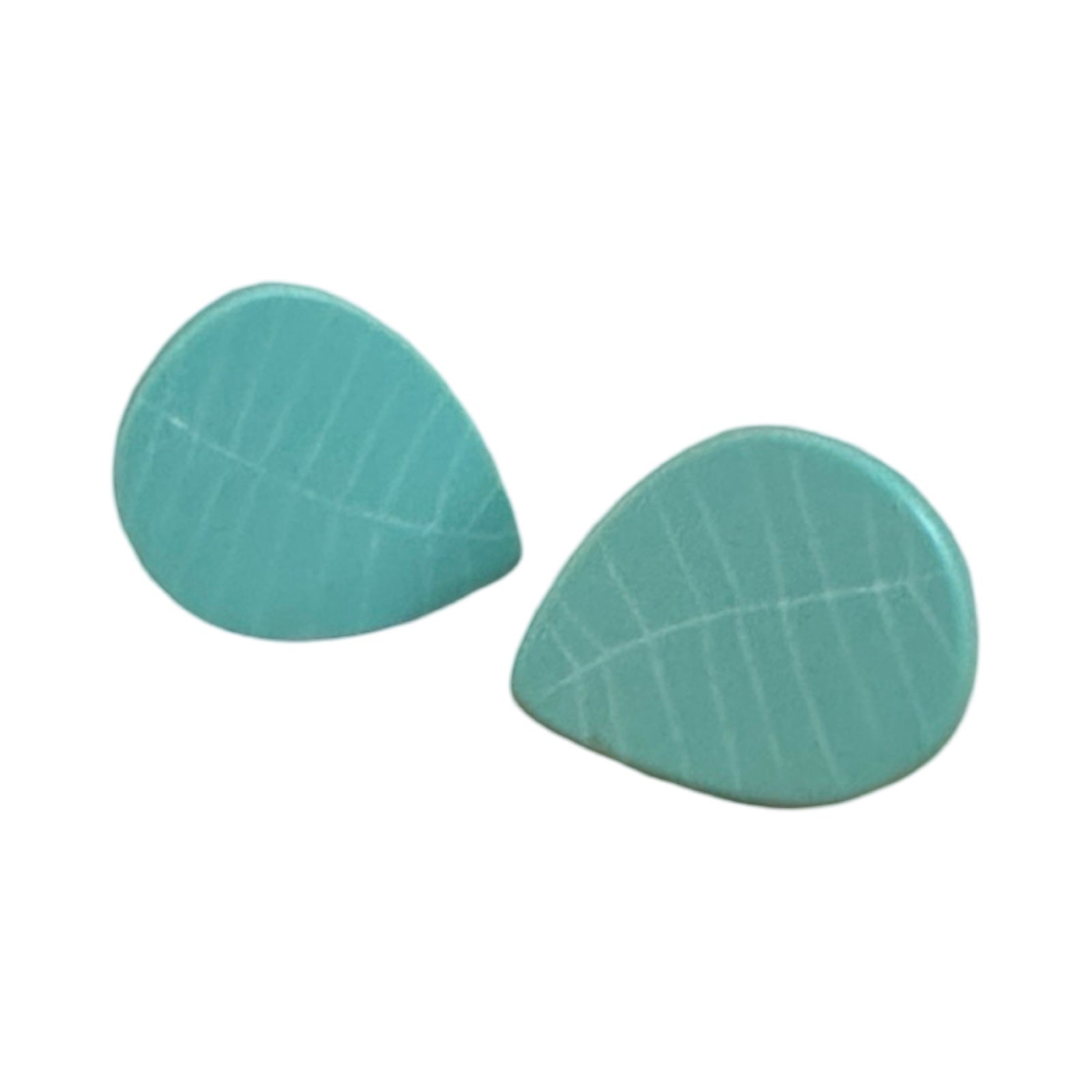 A pair of turquoise petal-shaped earrings with engraved leaf detail.