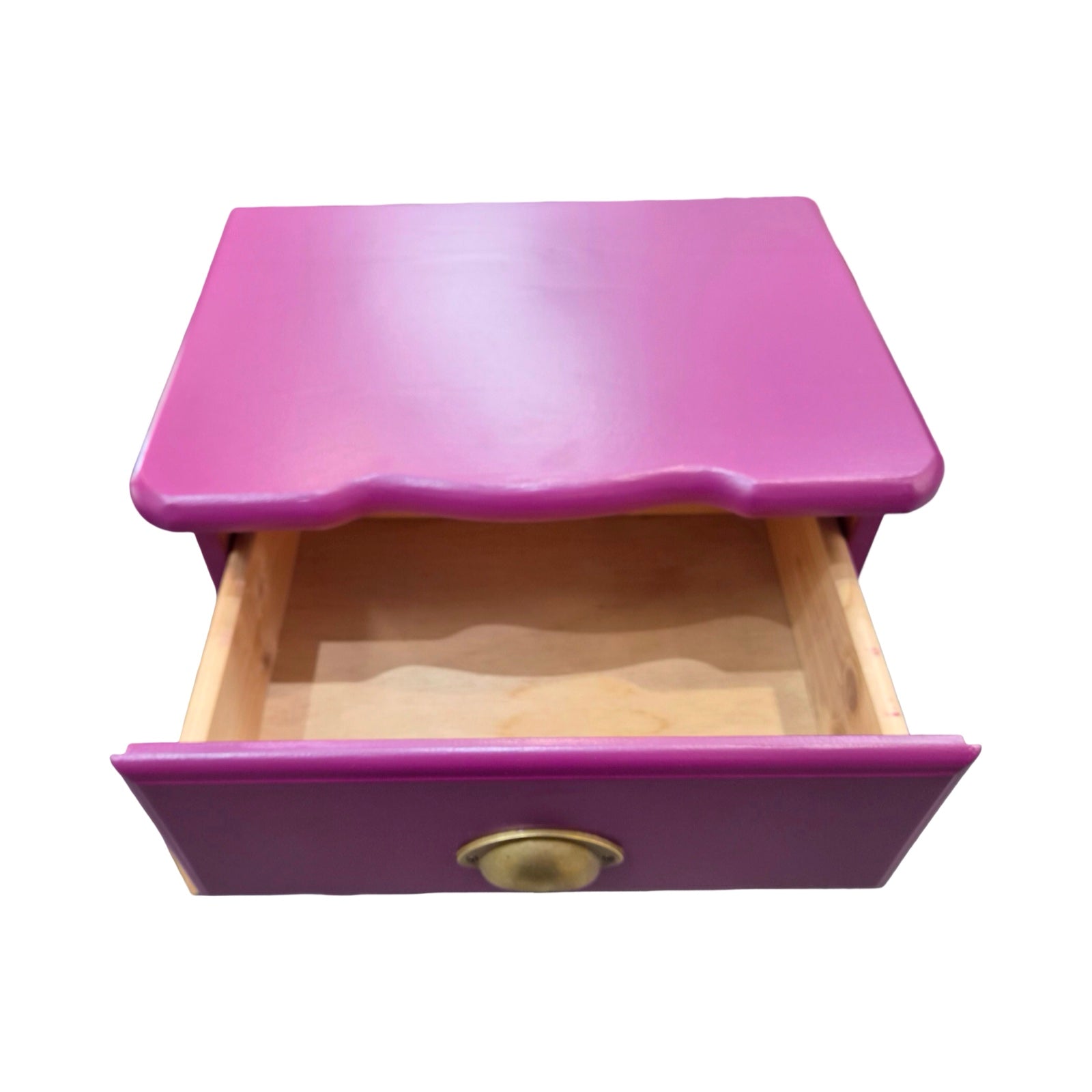 Purple open drawer on a white background.