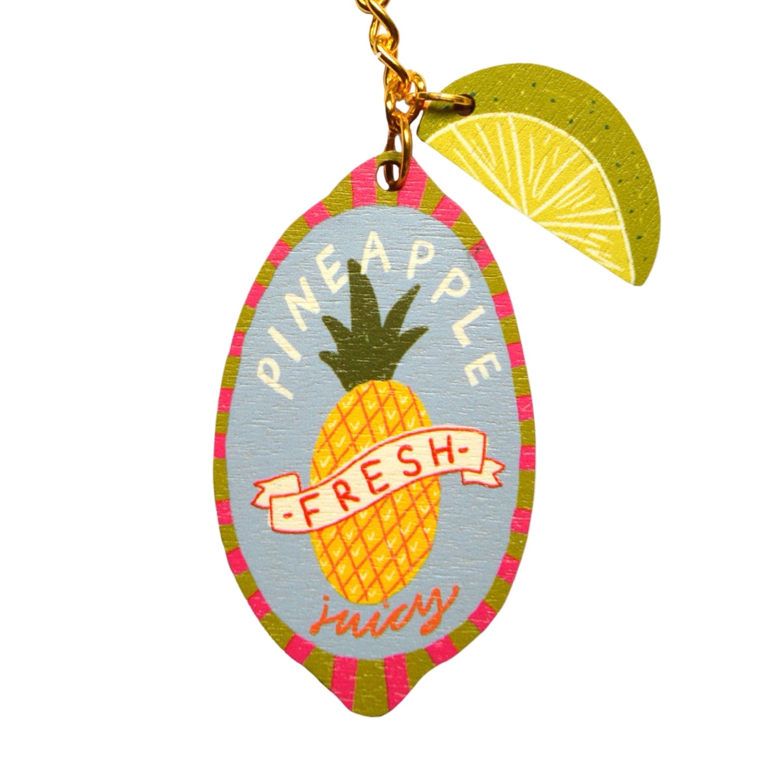 Keychain with pineapple design and 'Pineapple Fresh' text on a white background.