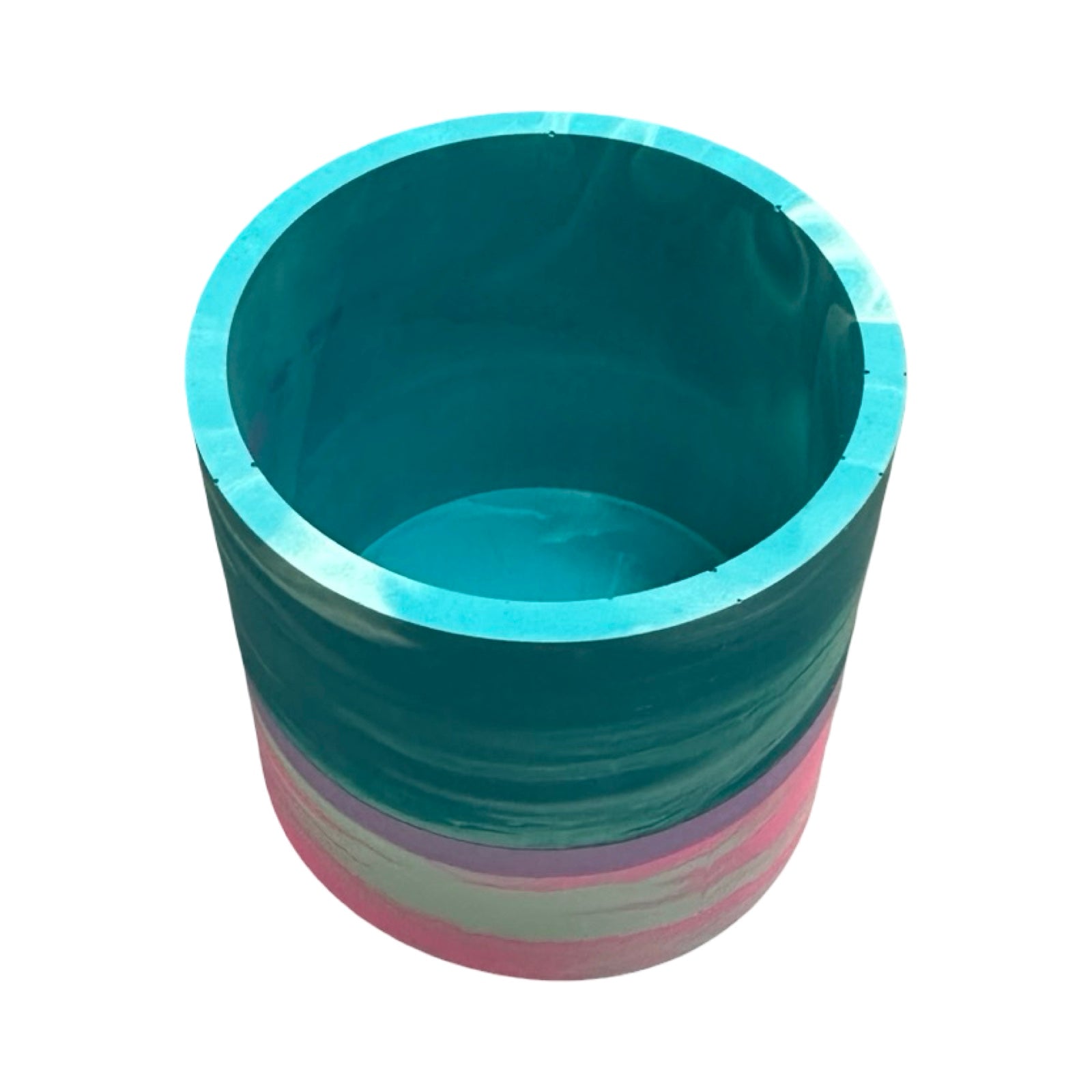 Colourful planter on a white background.