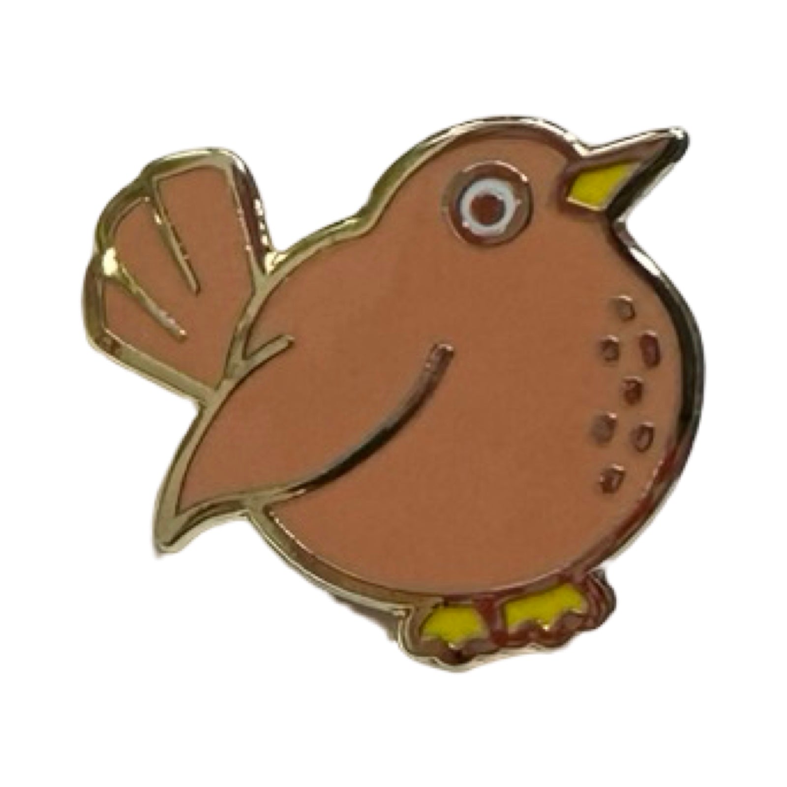 Brown bird-shaped pin on a white background.