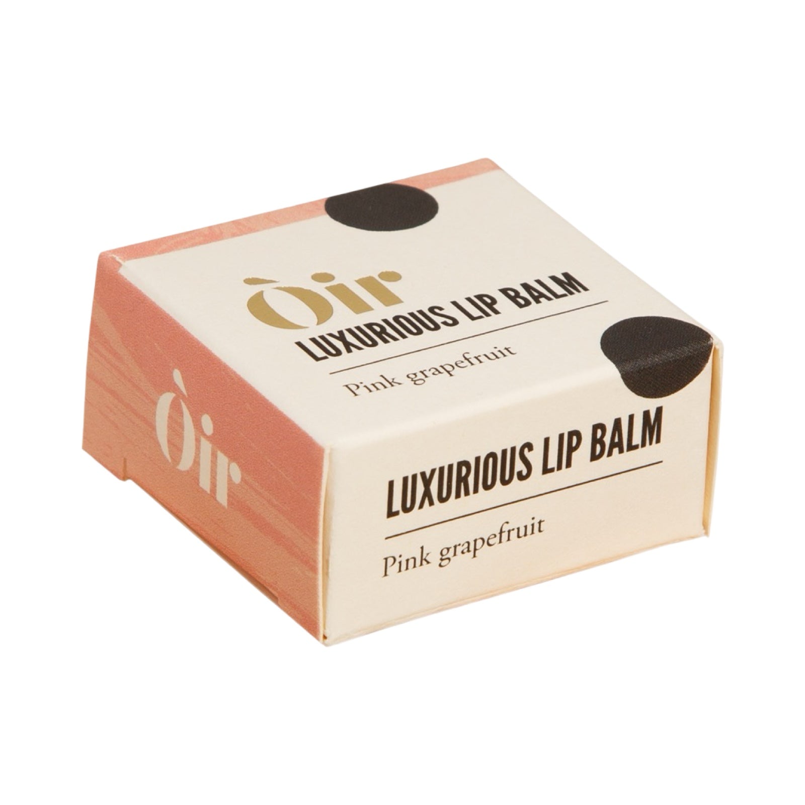 This luxurious lip balm has a scent of pink grapefruit with a hint of cocoa and vanilla.