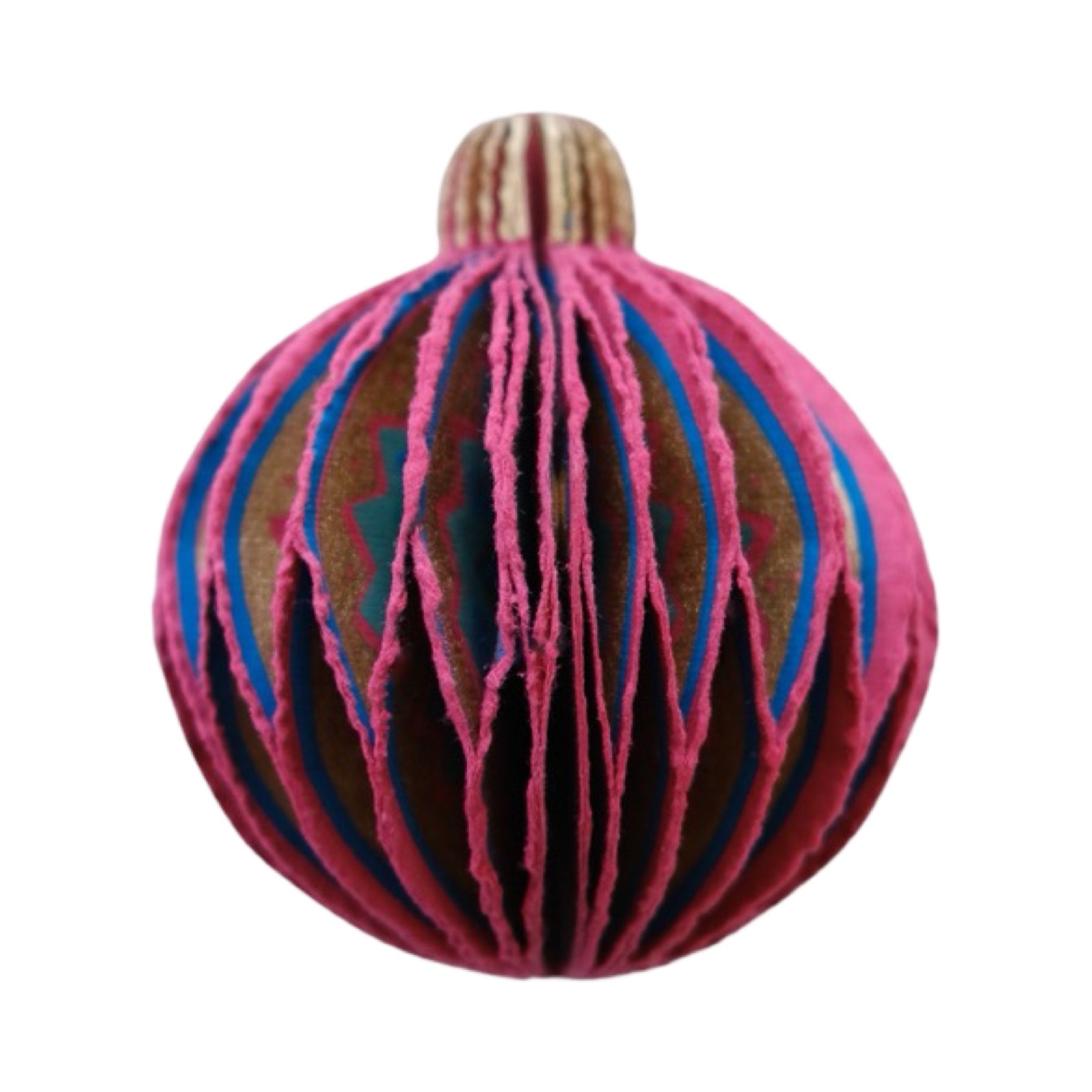 These gorgeous pink, gold and green honeycomb Christmas baubles are made from recycled cotton paper. 