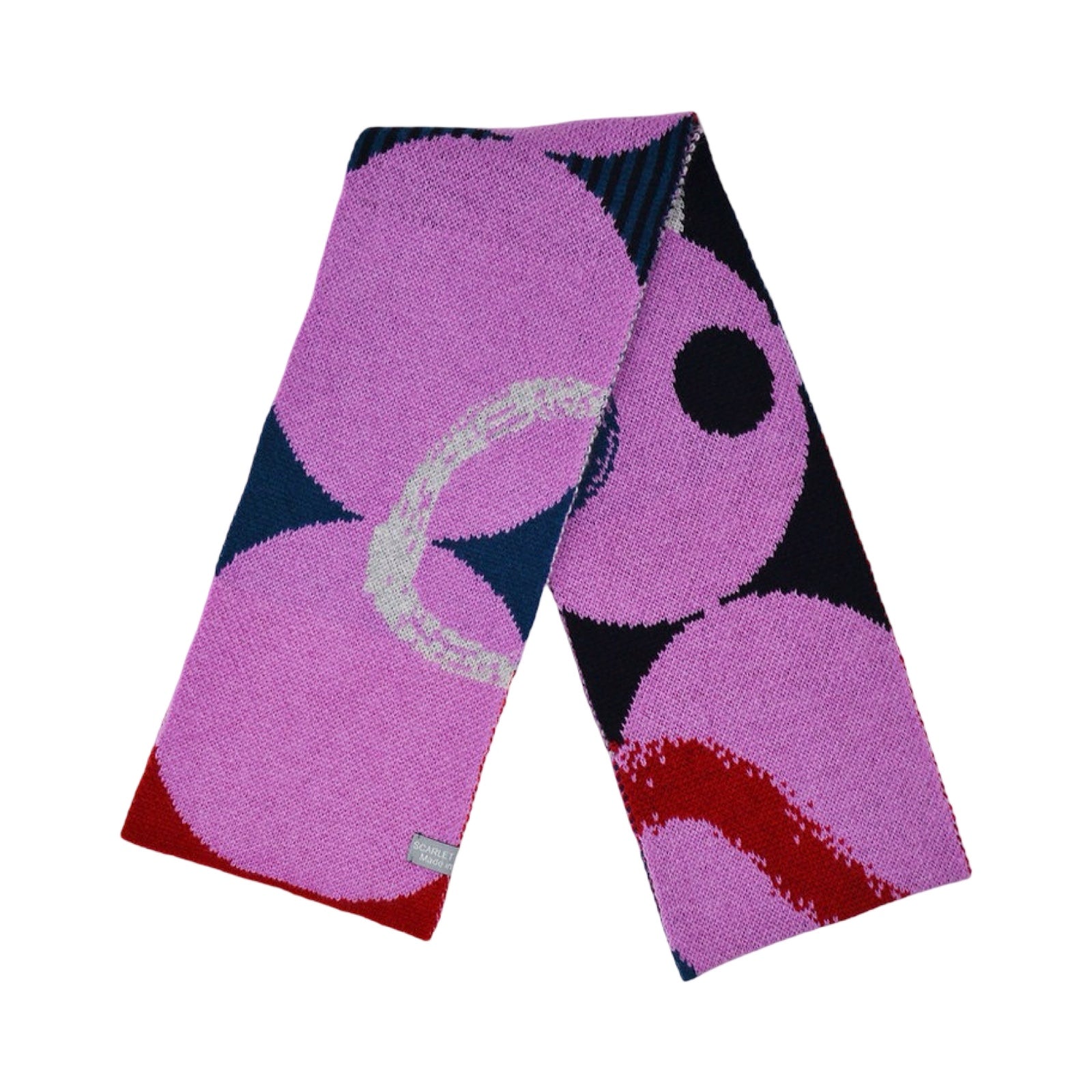 This pink, black and grey lambswool scarf is sure to add some colour to your outfit with its geometric-shaped designs.