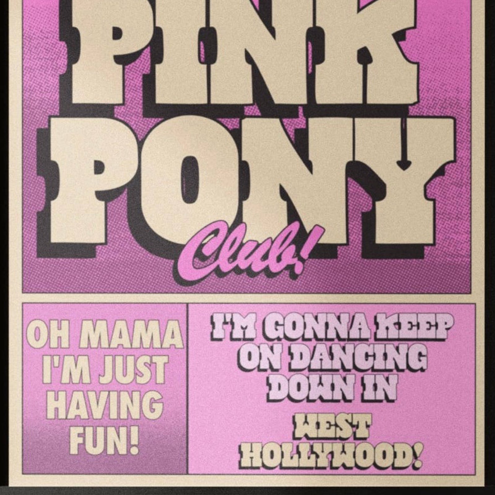 This is a typographical print of the lyrics from Chappell Roan's song "Pink Pony Club" The text is in white uppercase lettering against a pink background