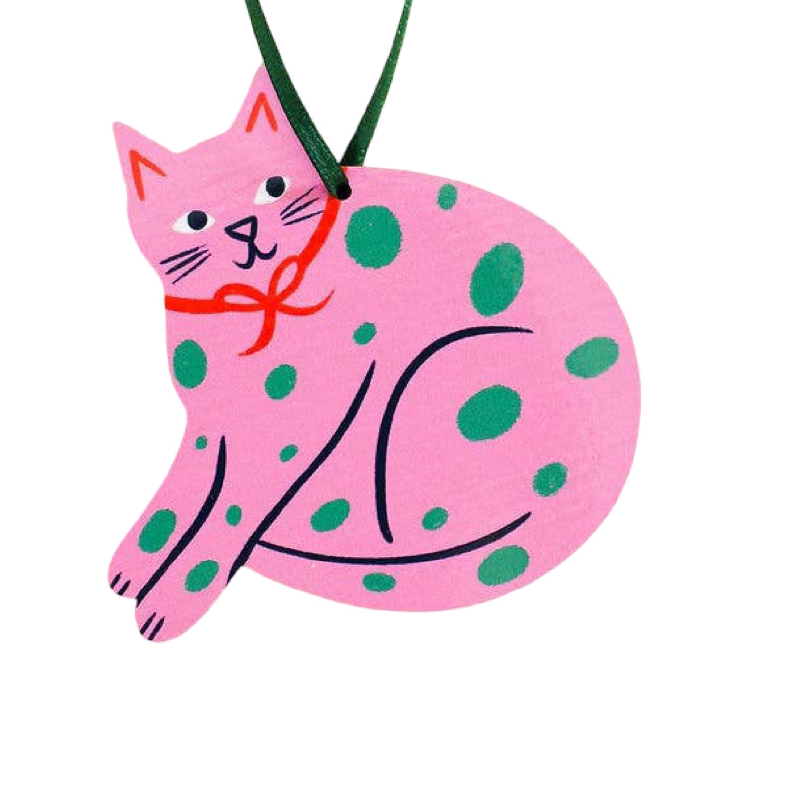 Pink Spotty Cat Wooden Hanging Ornament