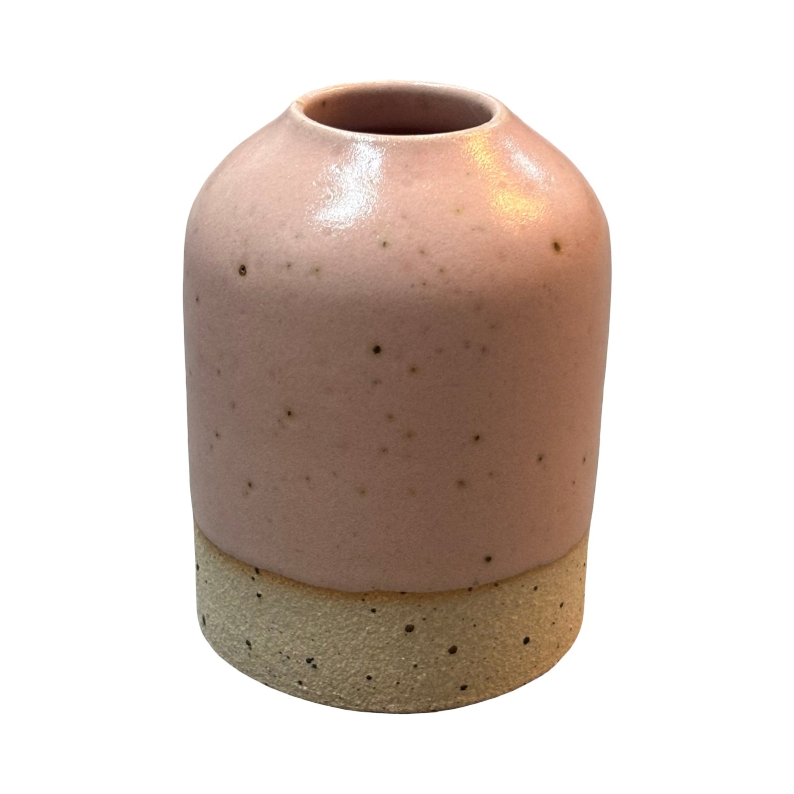 Pink stoneware flower vase made from British clay with a pink pastel glaze.