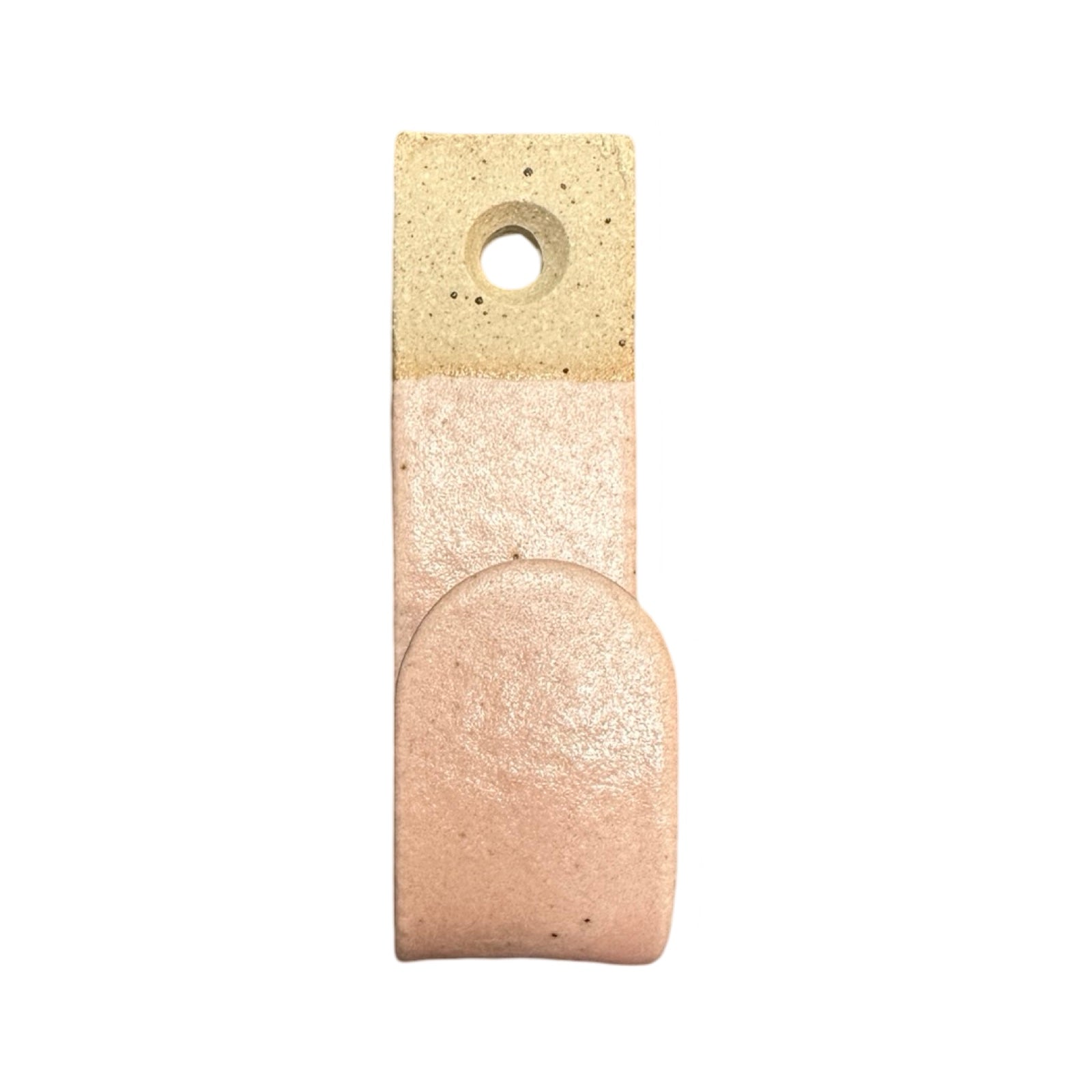 A pink ceramic stoneware rectangular wall hook.