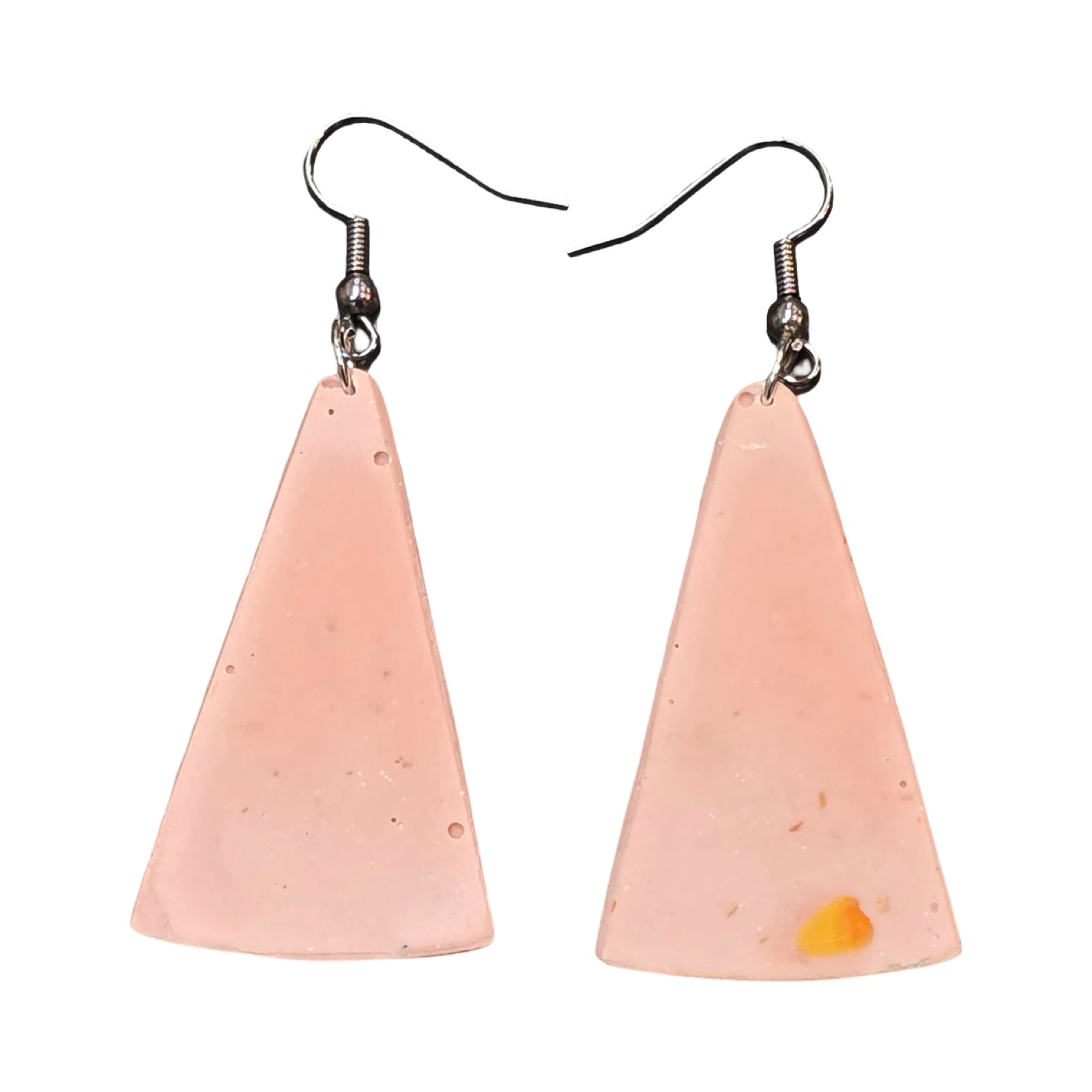 Pink earrings are shaped like rays of sunshine. 