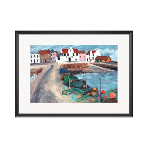 High quality giclée print of an original artwork of Pittenweem in the East Neuk of Fife.