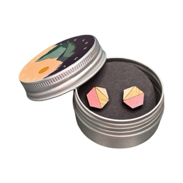 Berry Hexagonal Bamboo Stud Earrings