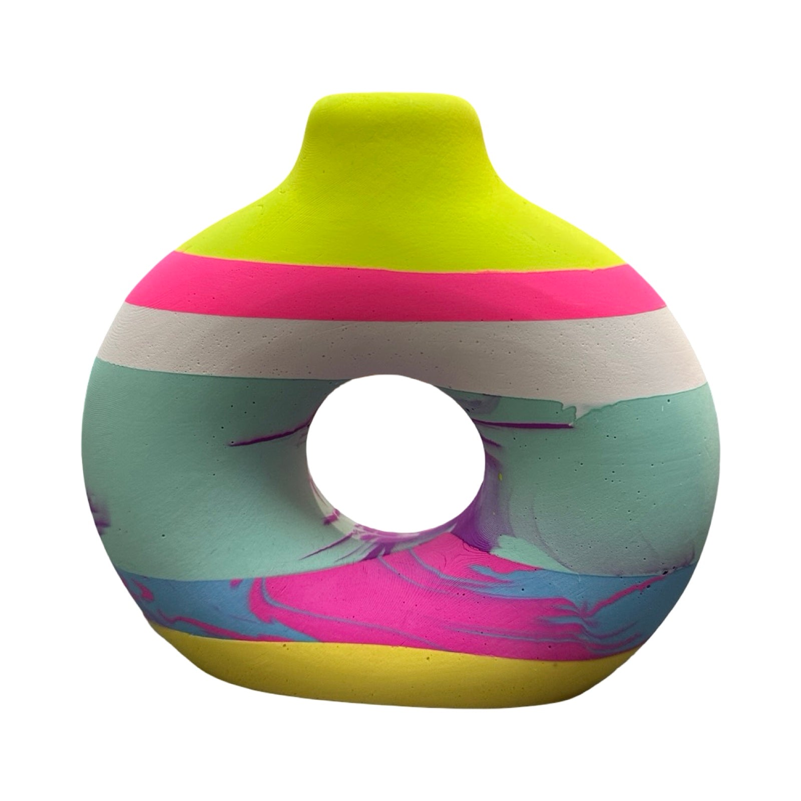 Yellow and Turquoise Small Donut Vase