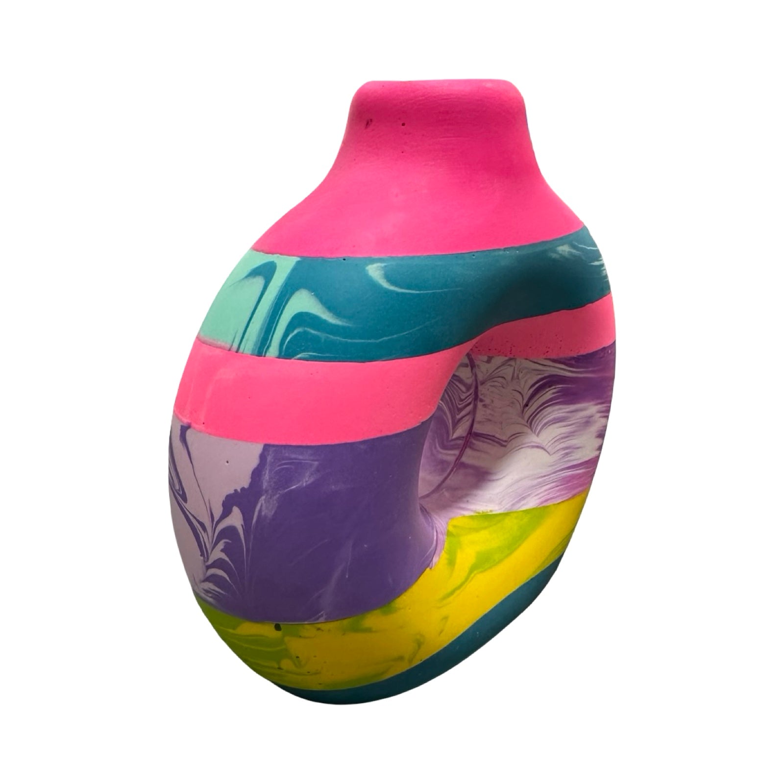 Bright Striped Small Donut Vase