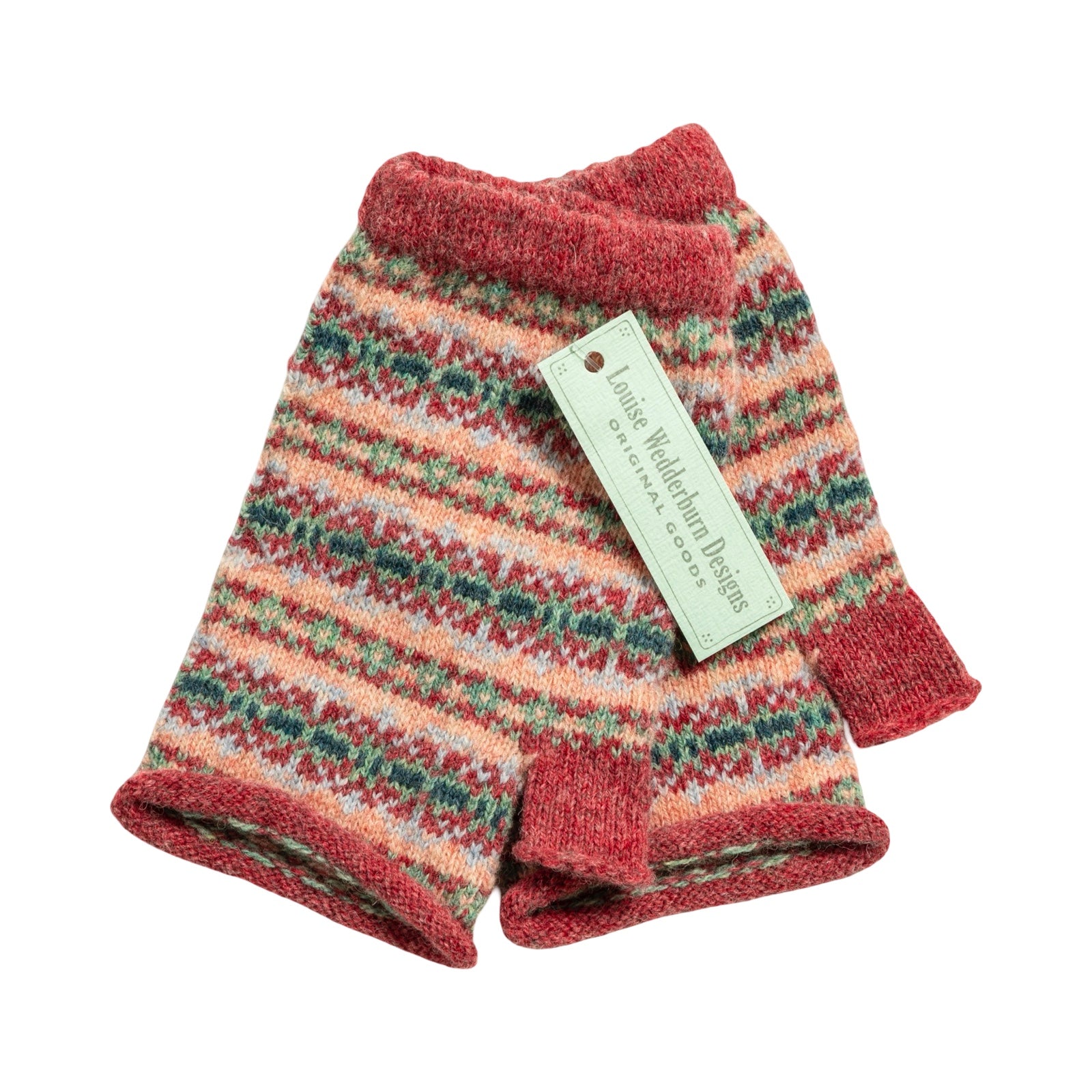 Red Clover Shetland Fairisle Fingerless Mittens