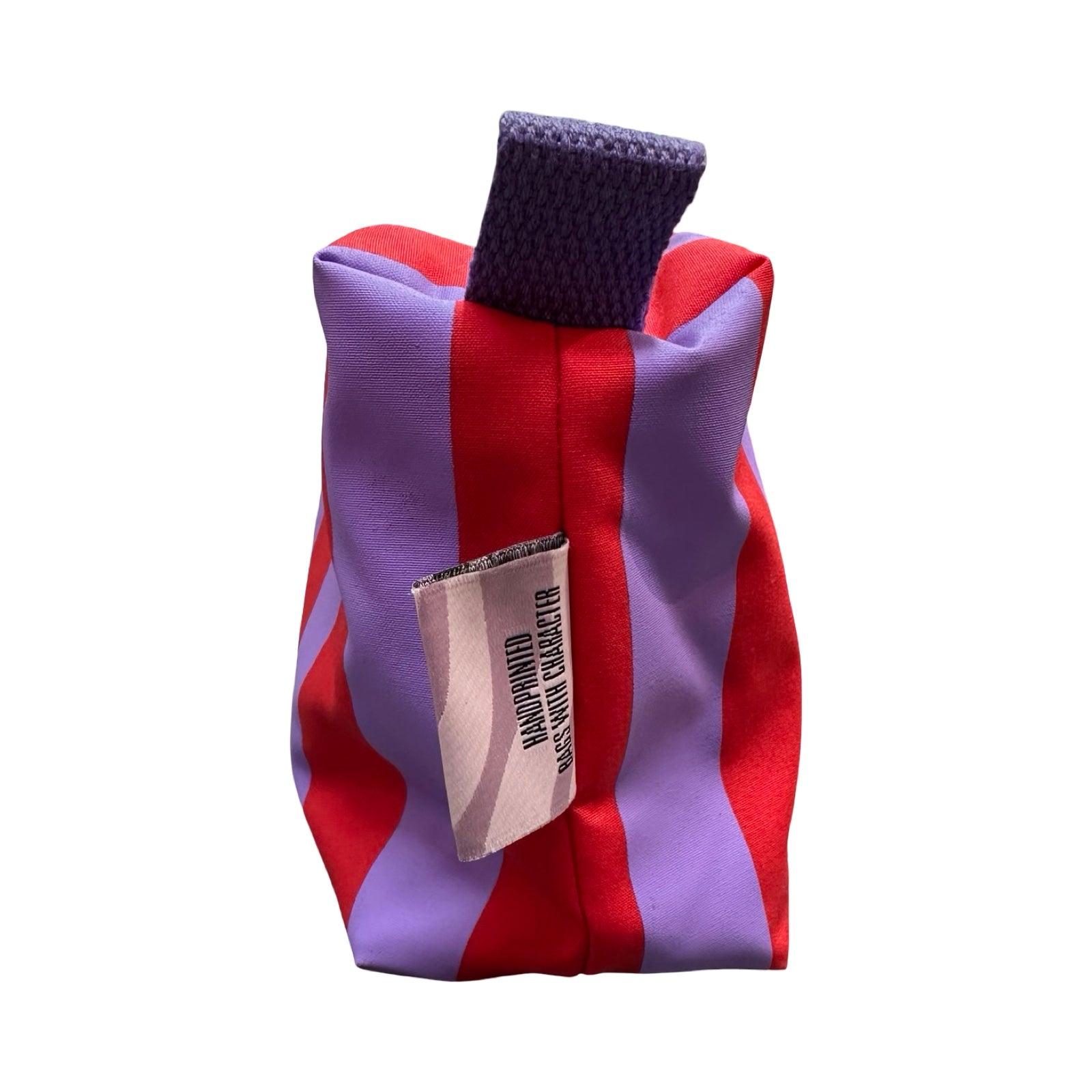 Red and Lilac Boxy Striped Cosmetic Bag