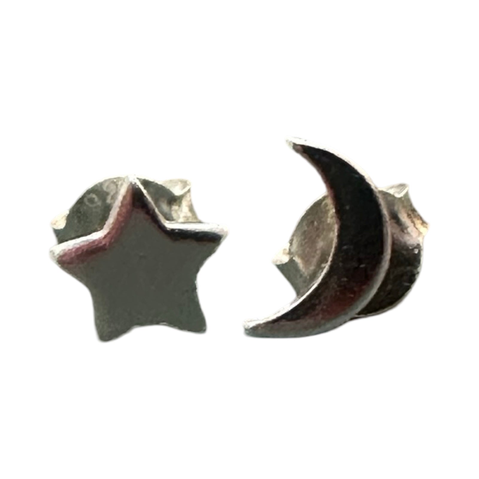 Moon and Star Silver Stud Earrings