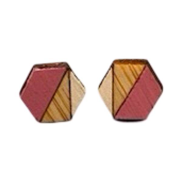 Berry Hexagonal Bamboo Stud Earrings