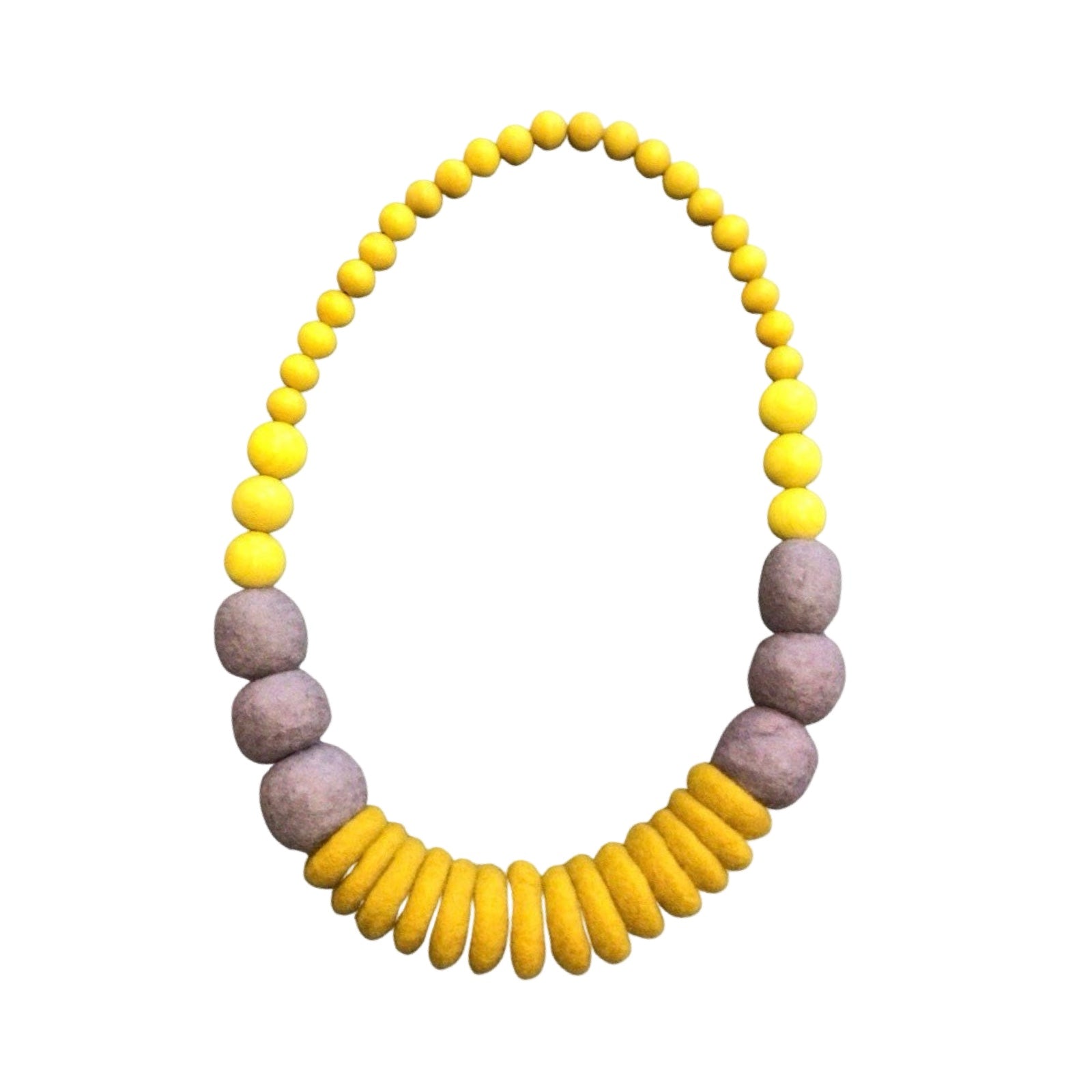 Yellow Merino and Wood Necklace
