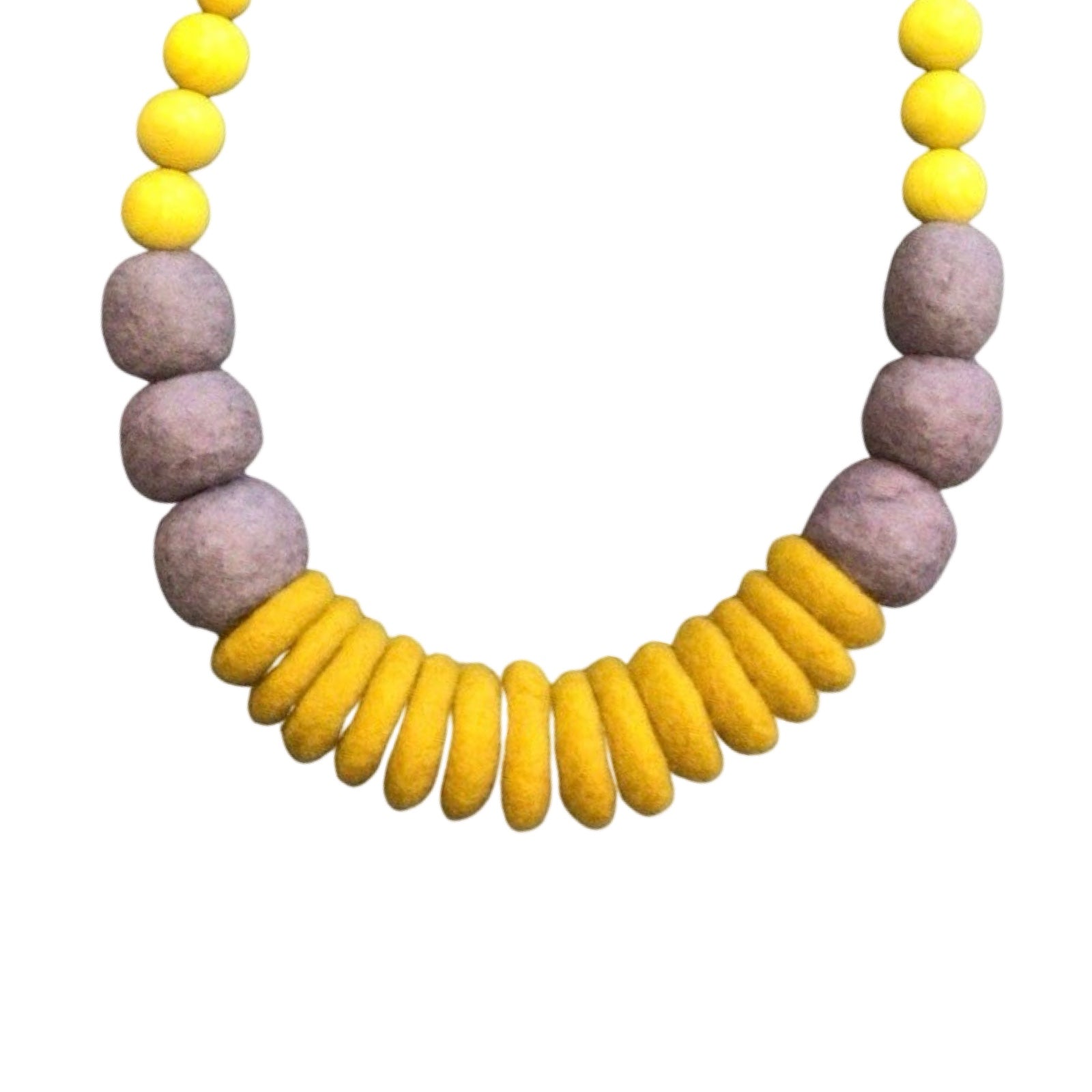 Yellow Merino and Wood Necklace
