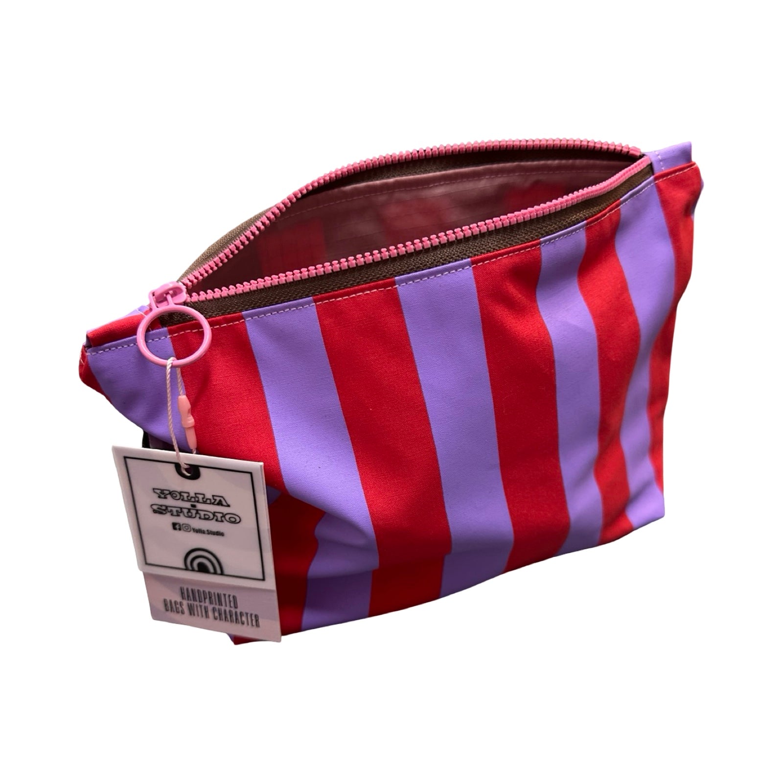 Red and Lilac Striped Cosmetic Bag