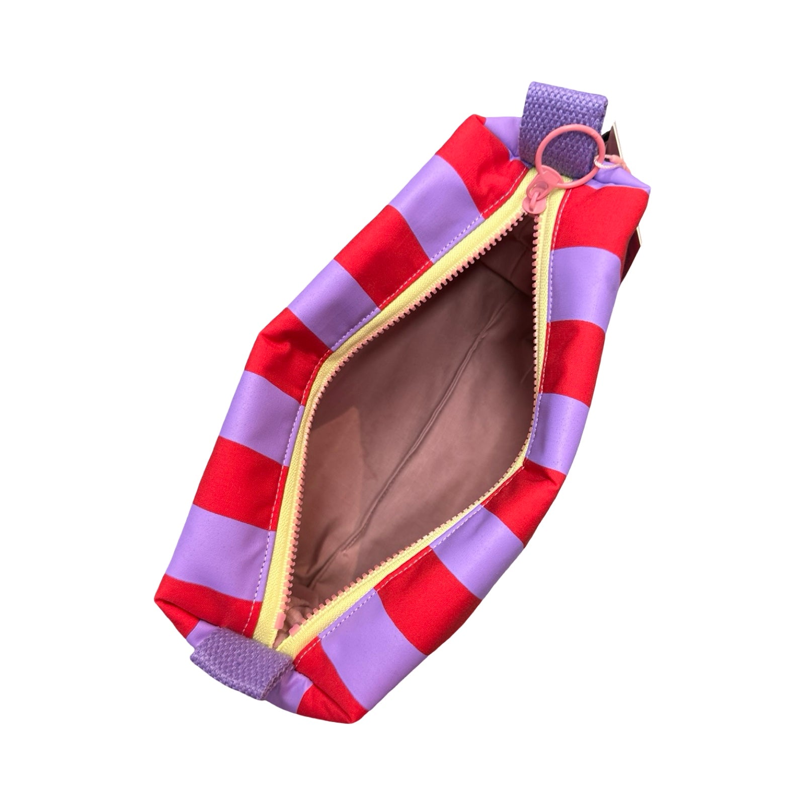 Red and Lilac Boxy Striped Cosmetic Bag