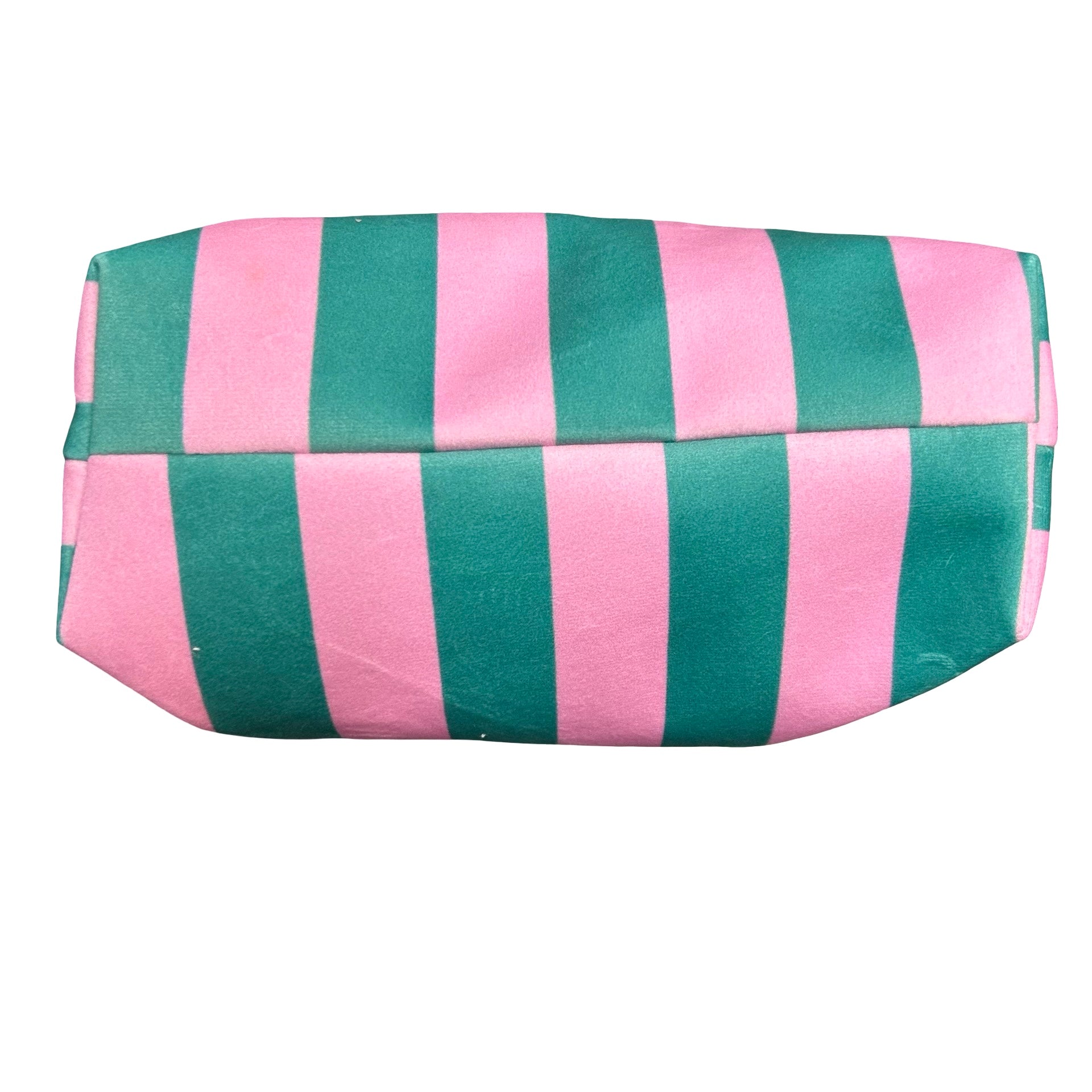 Pink and Teal Velvet Boxy Striped Cosmetic Bag