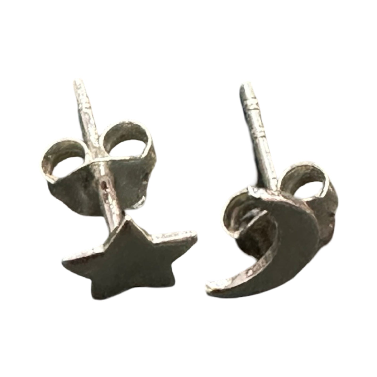 Moon and Star Silver Stud Earrings