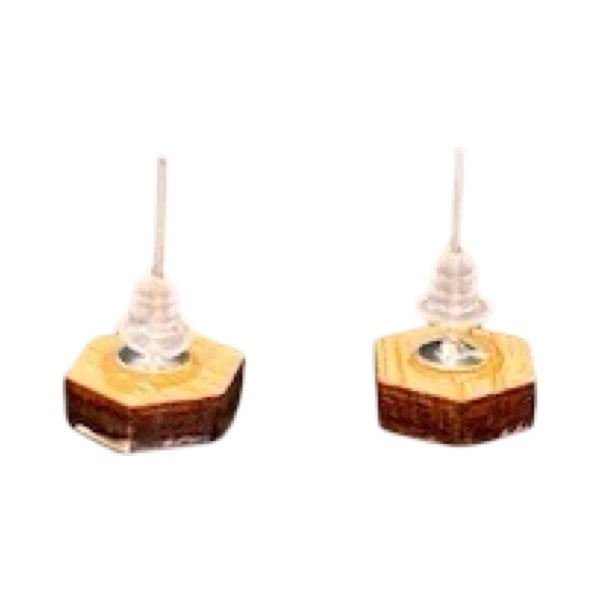Berry Hexagonal Bamboo Stud Earrings