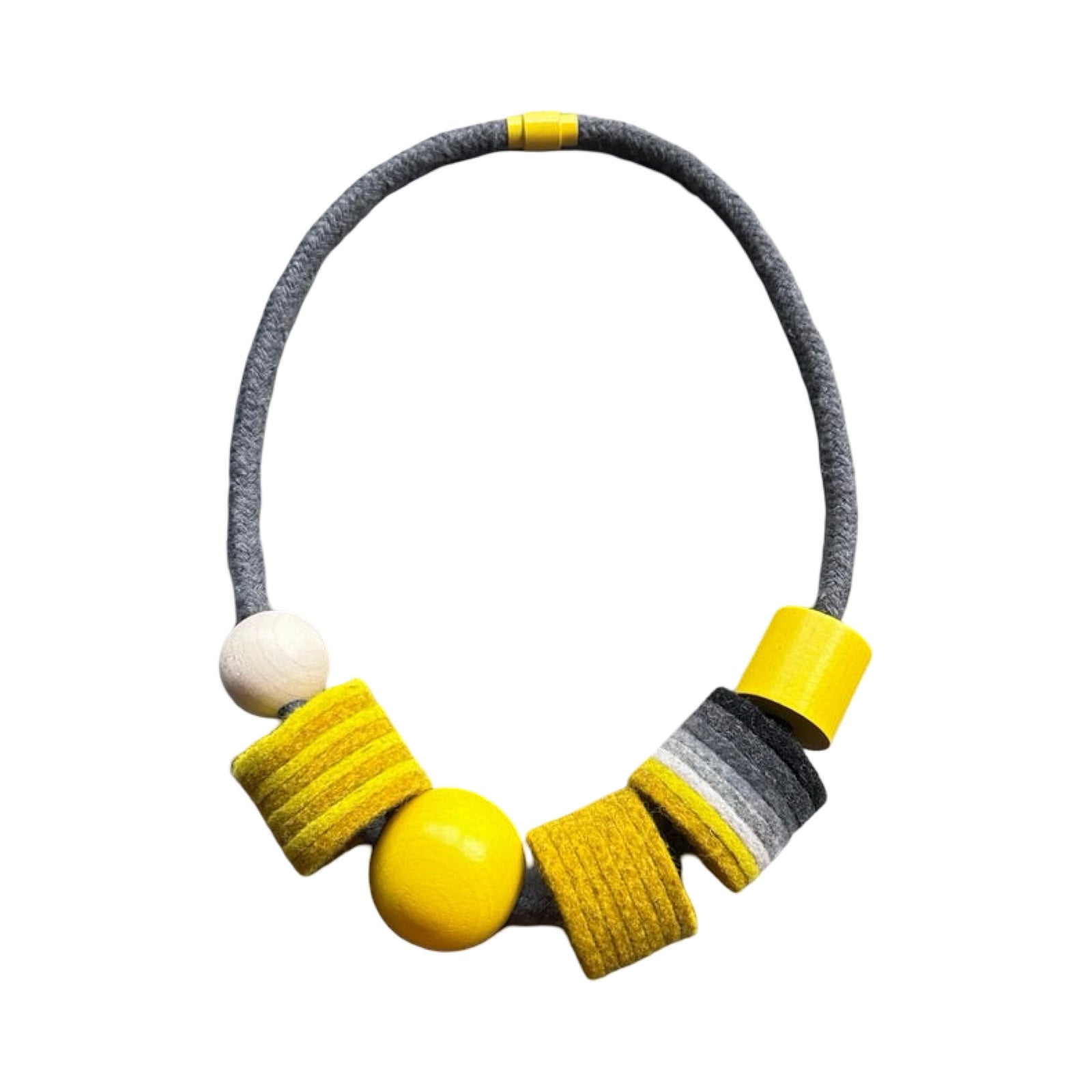 Mustard Shapes Felt and Bead Necklace