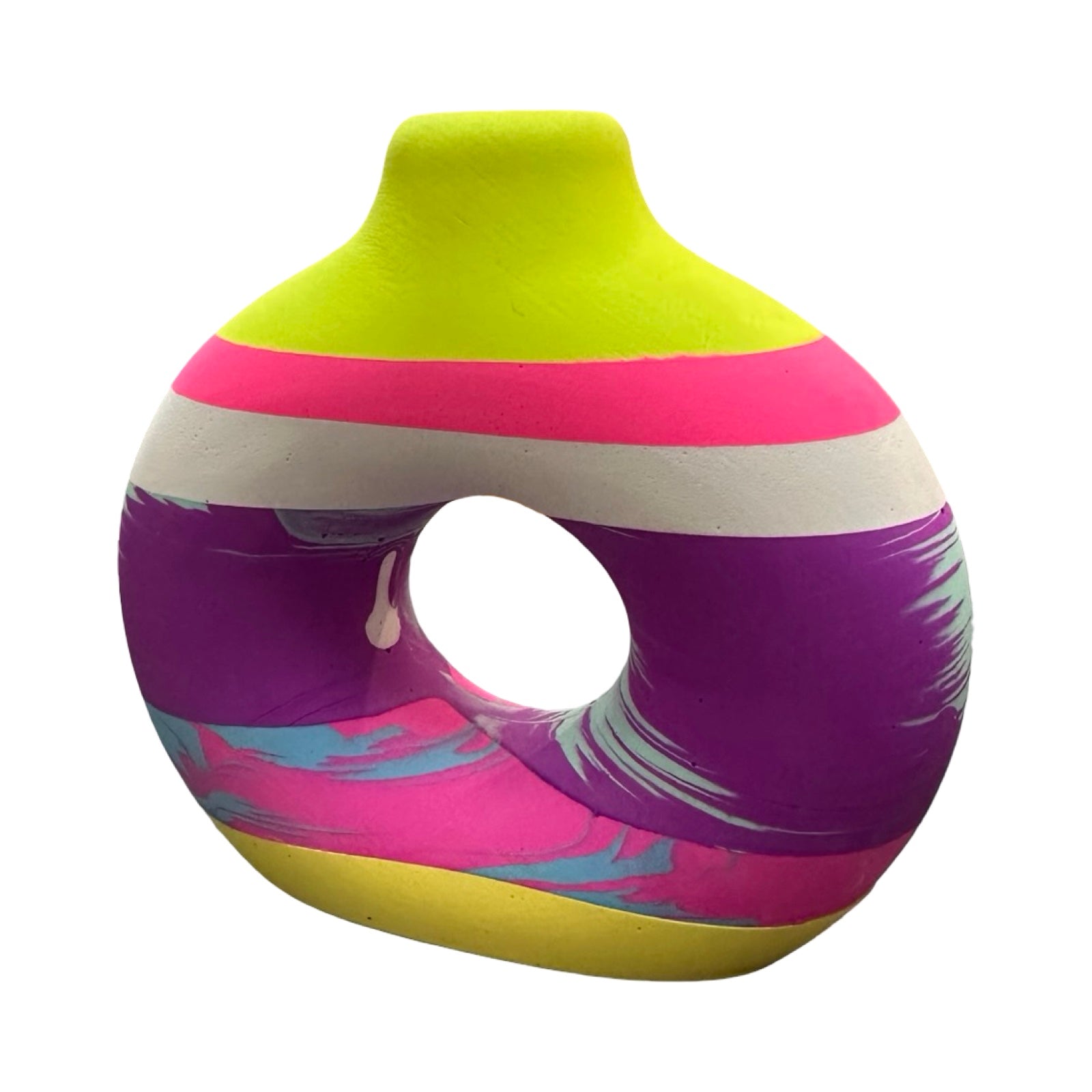 Yellow and Turquoise Small Donut Vase