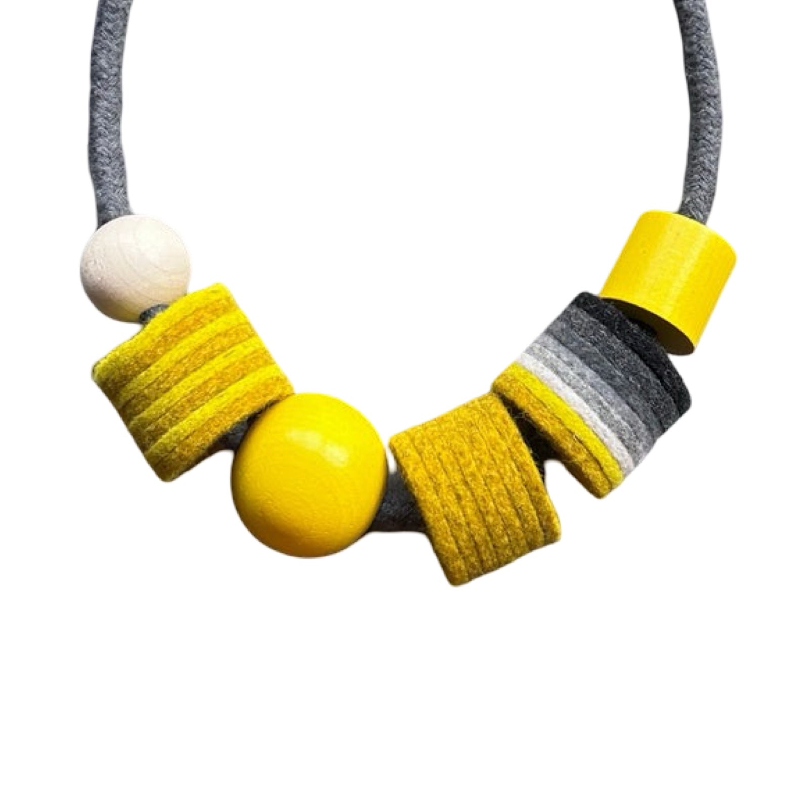 Mustard Shapes Felt and Bead Necklace