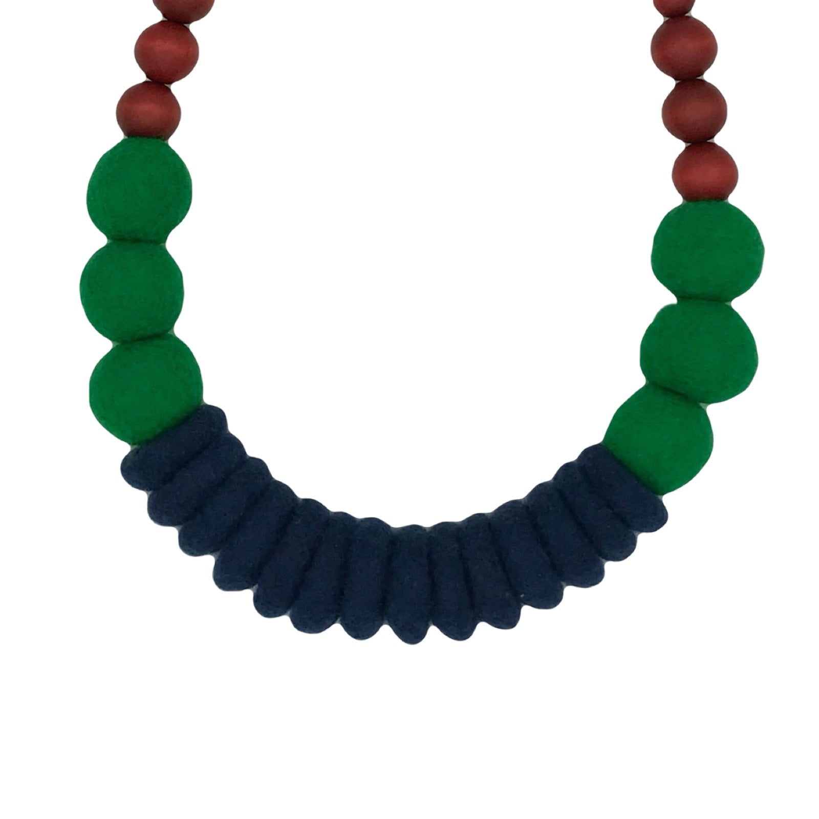 Green Merino and Wood Necklace