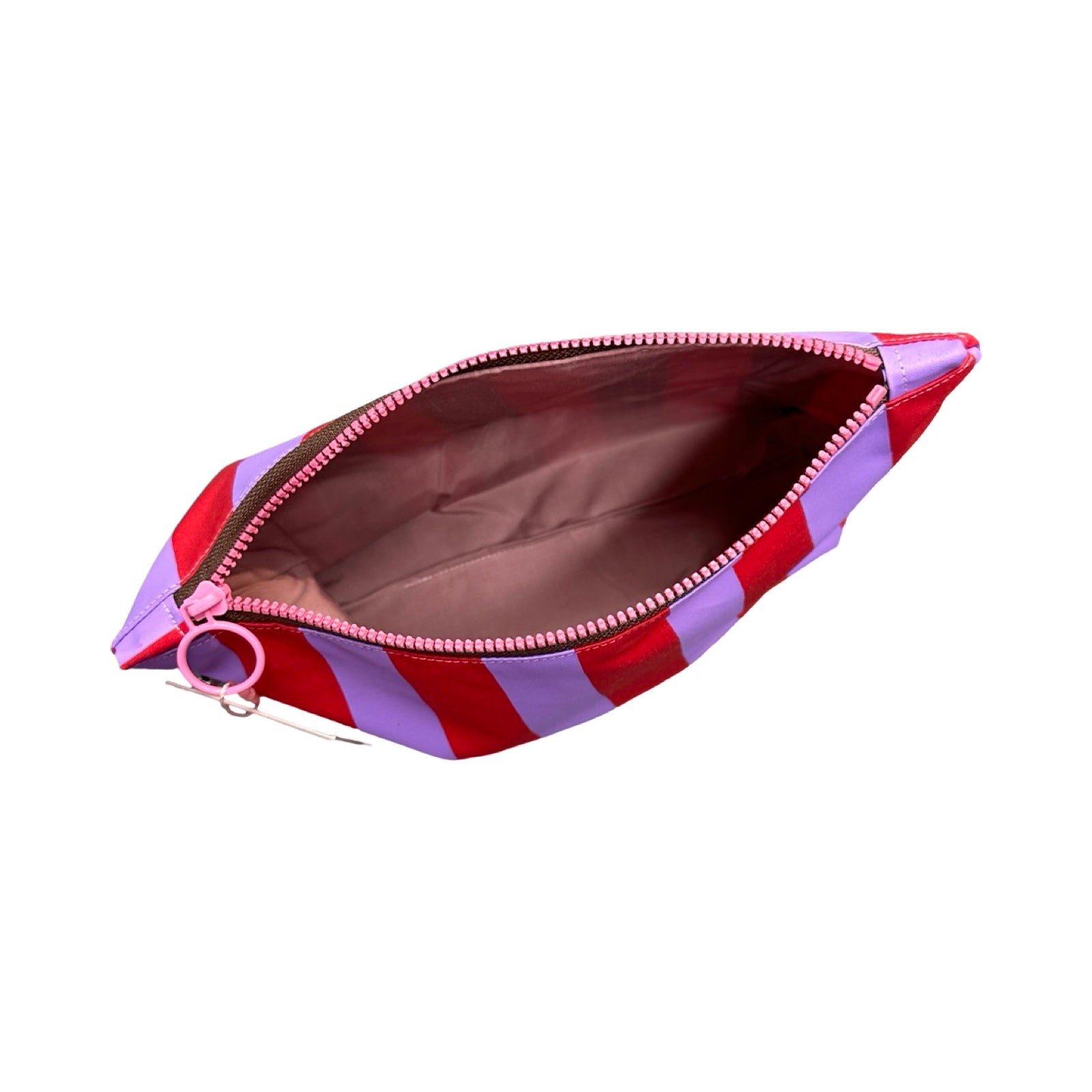 Red and Lilac Striped Cosmetic Bag