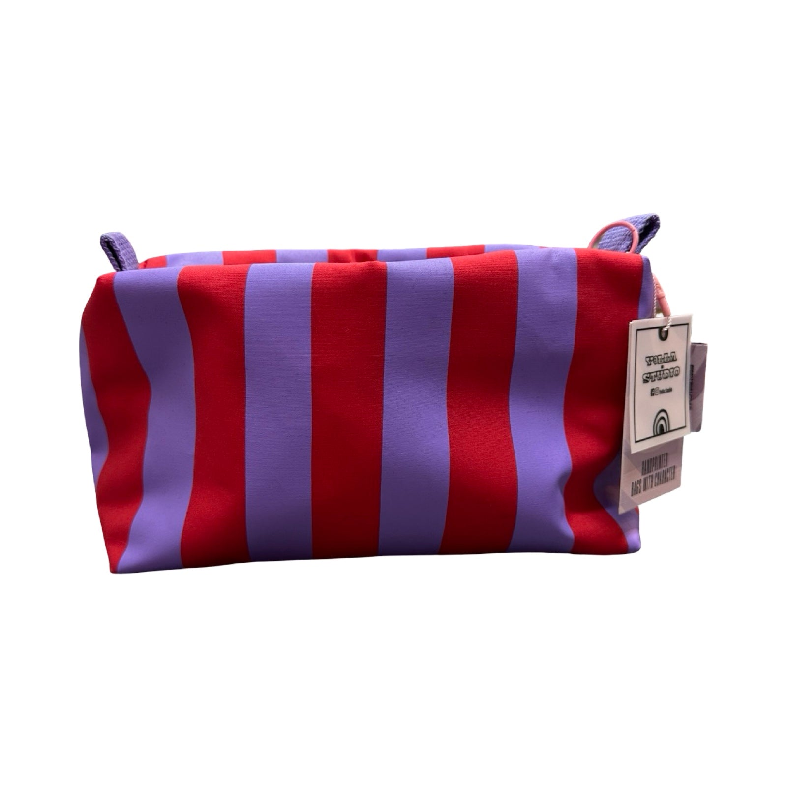 Red and Lilac Boxy Striped Cosmetic Bag
