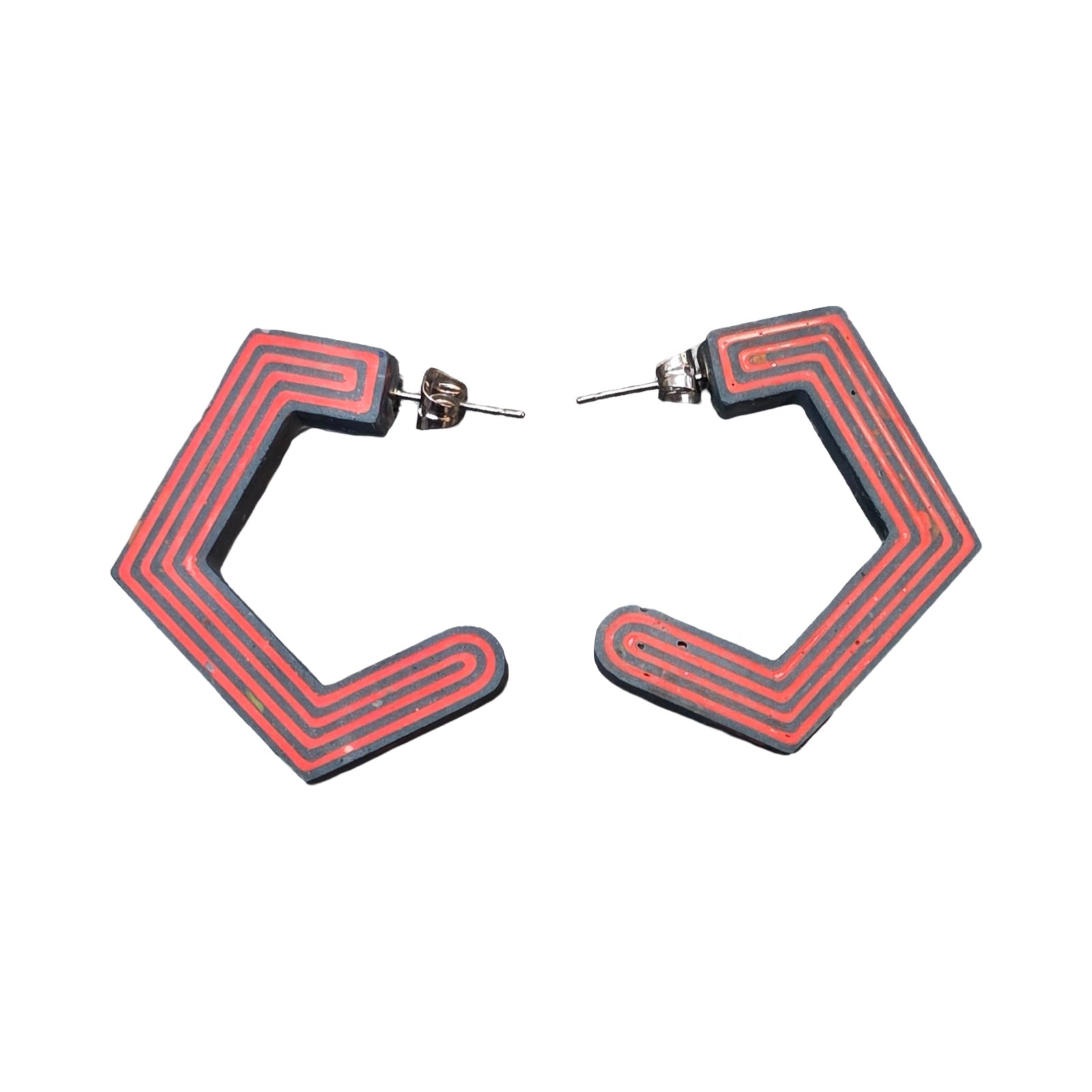 Blue Chunky Hexagon Hoop Earrings