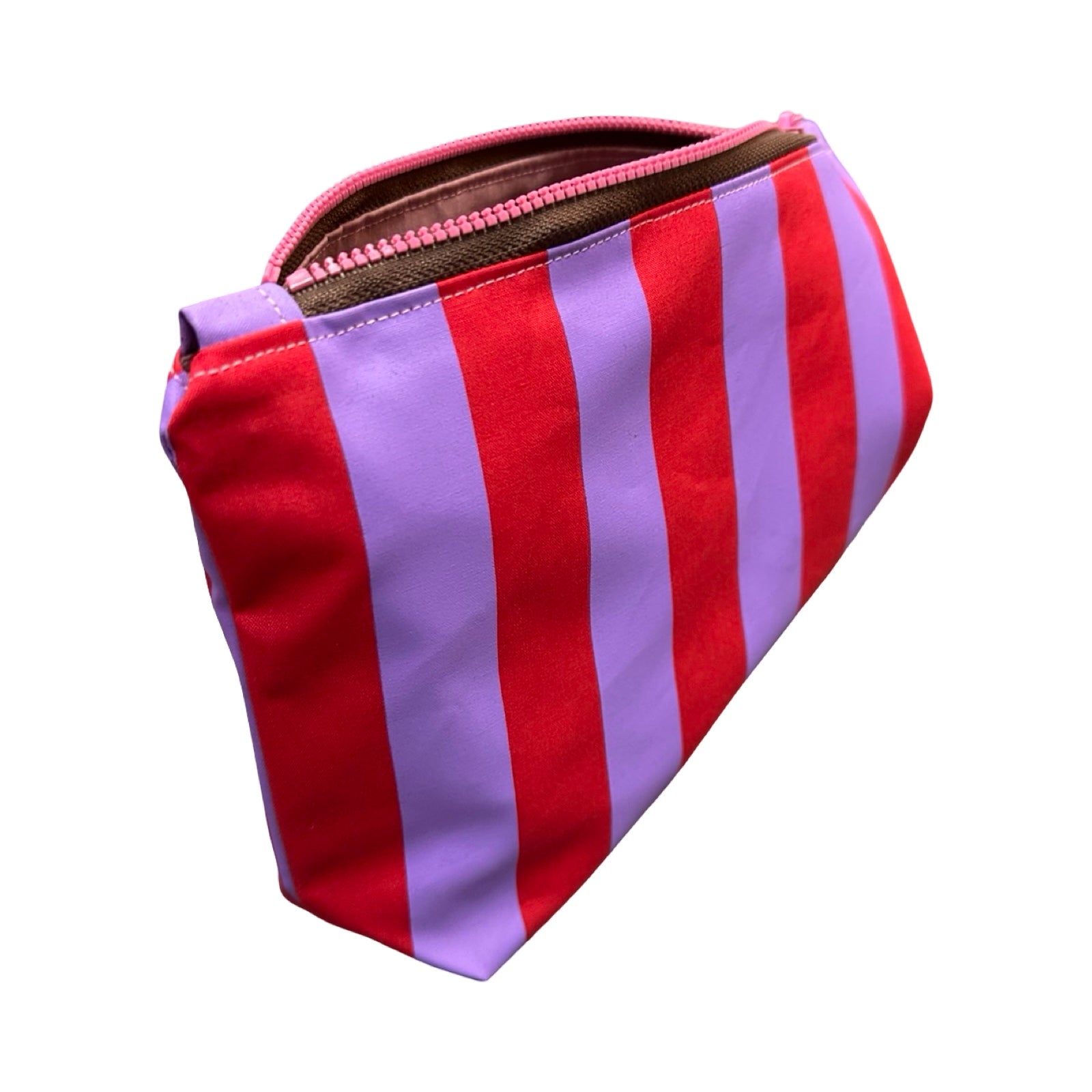 Red and Lilac Striped Cosmetic Bag