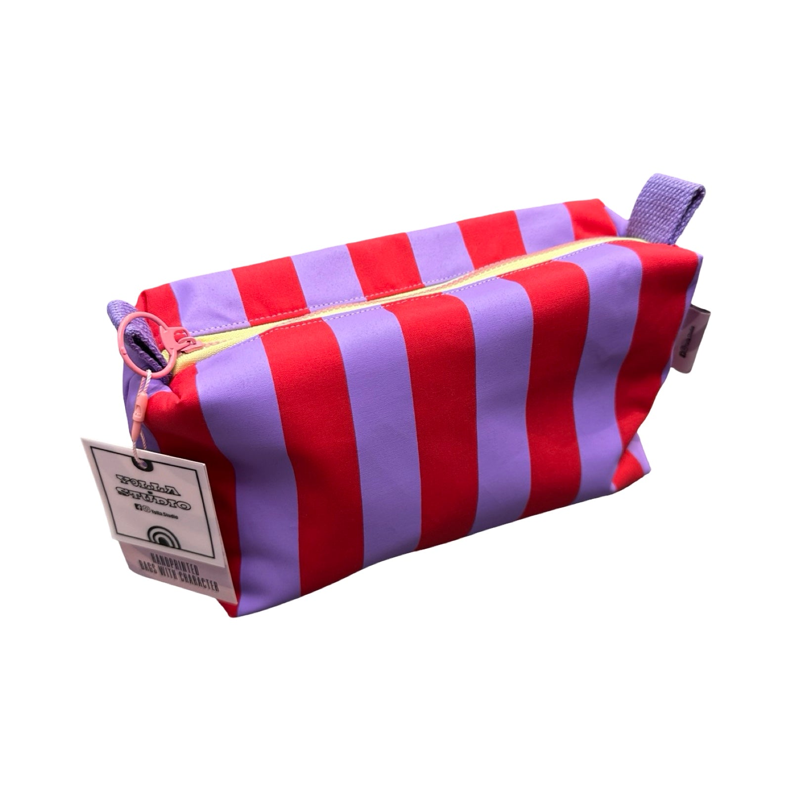 Red and Lilac Boxy Striped Cosmetic Bag