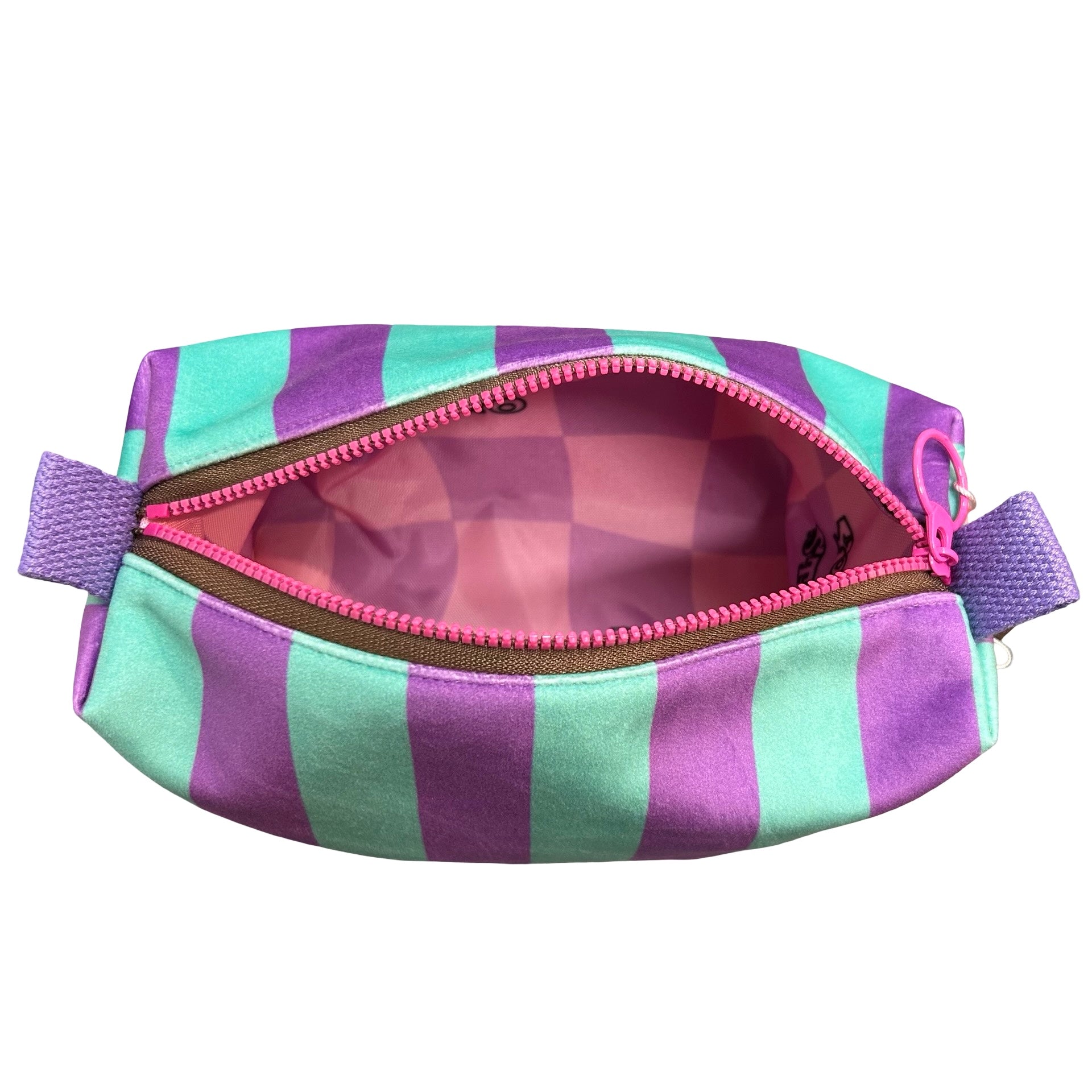 Teal and Purple Velvet Boxy Striped Cosmetic Bag